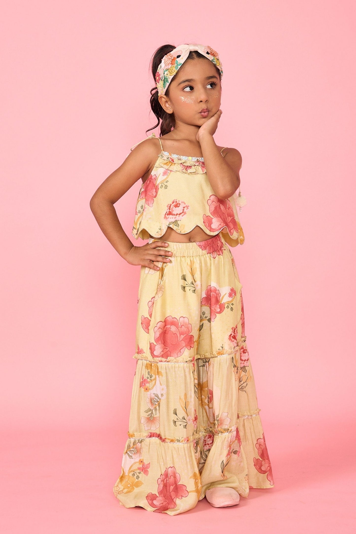 Yellow Slate Girls Embellished Cami Top & Trouser Coord ( 2 Pc Set)