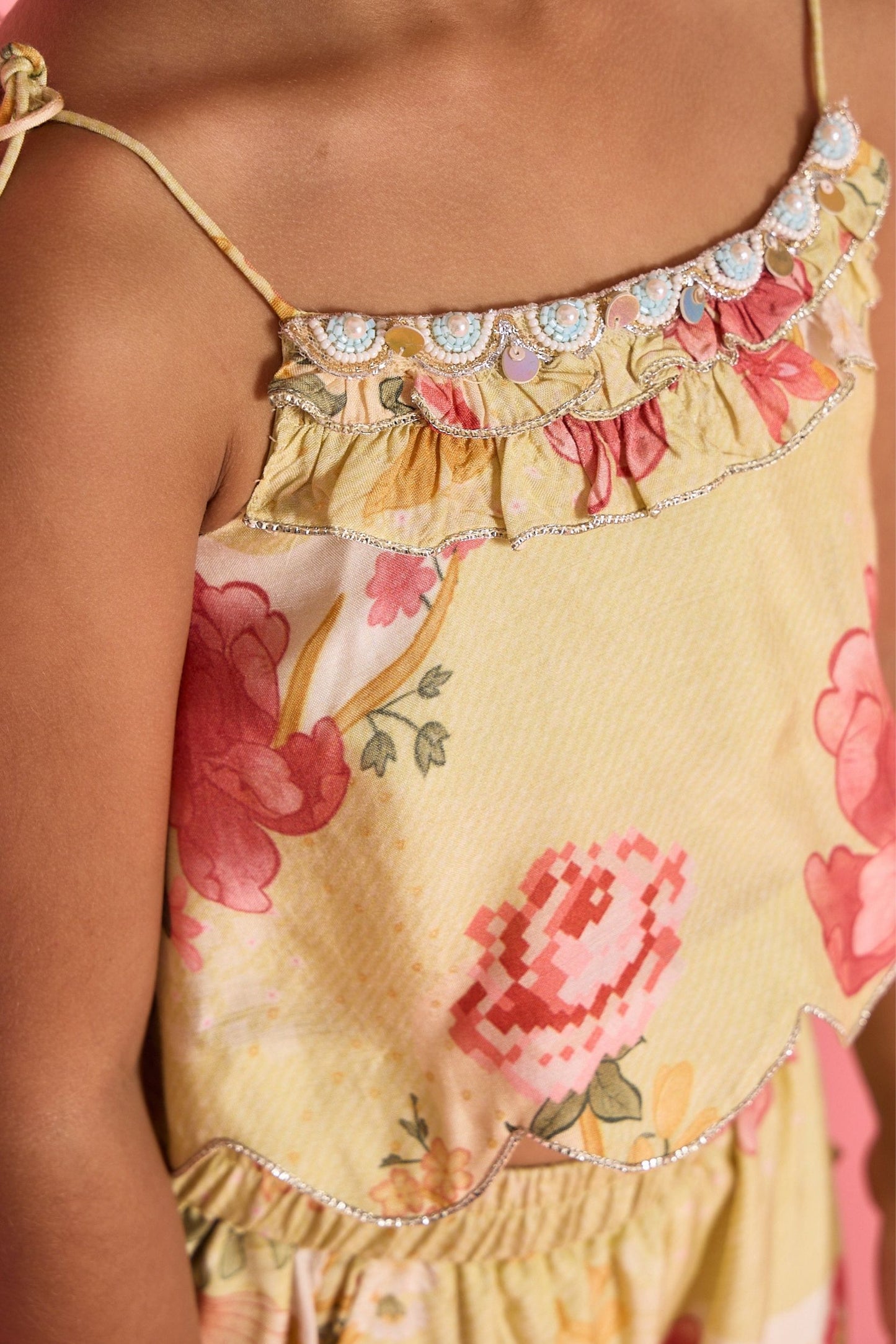 Yellow Slate Girls Embellished Cami Top & Trouser Coord ( 2 Pc Set)