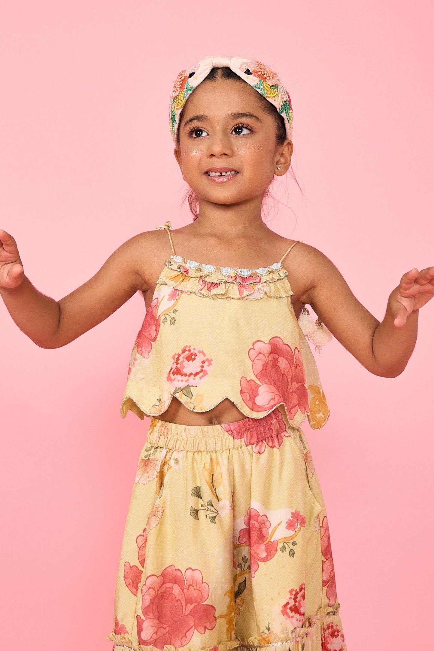Yellow Slate Girls Embellished Cami Top & Trouser Coord ( 2 Pc Set)