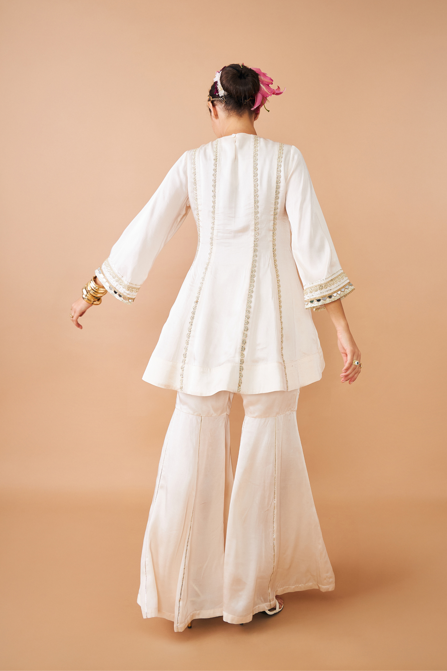 Ivora Ladies Embellished Tunic With Flared Trousers Co-ord (Set of 2pcs)