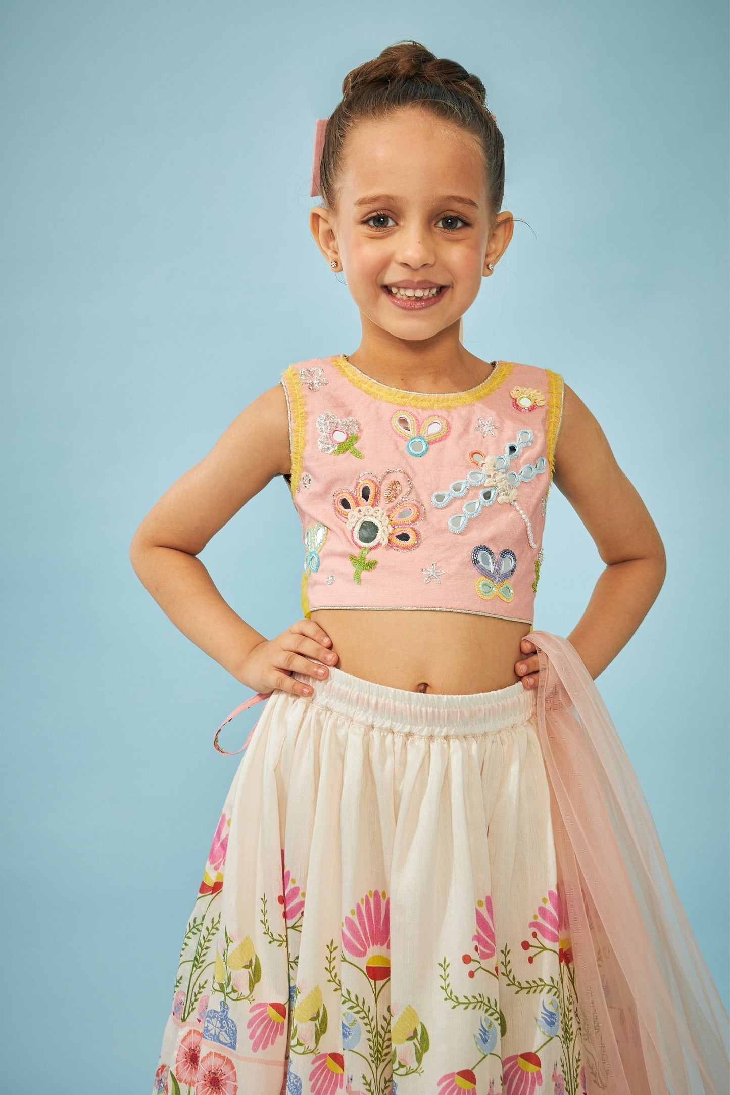 Dala Girls Skirt With Embellished Crop Top - Boy & Girl