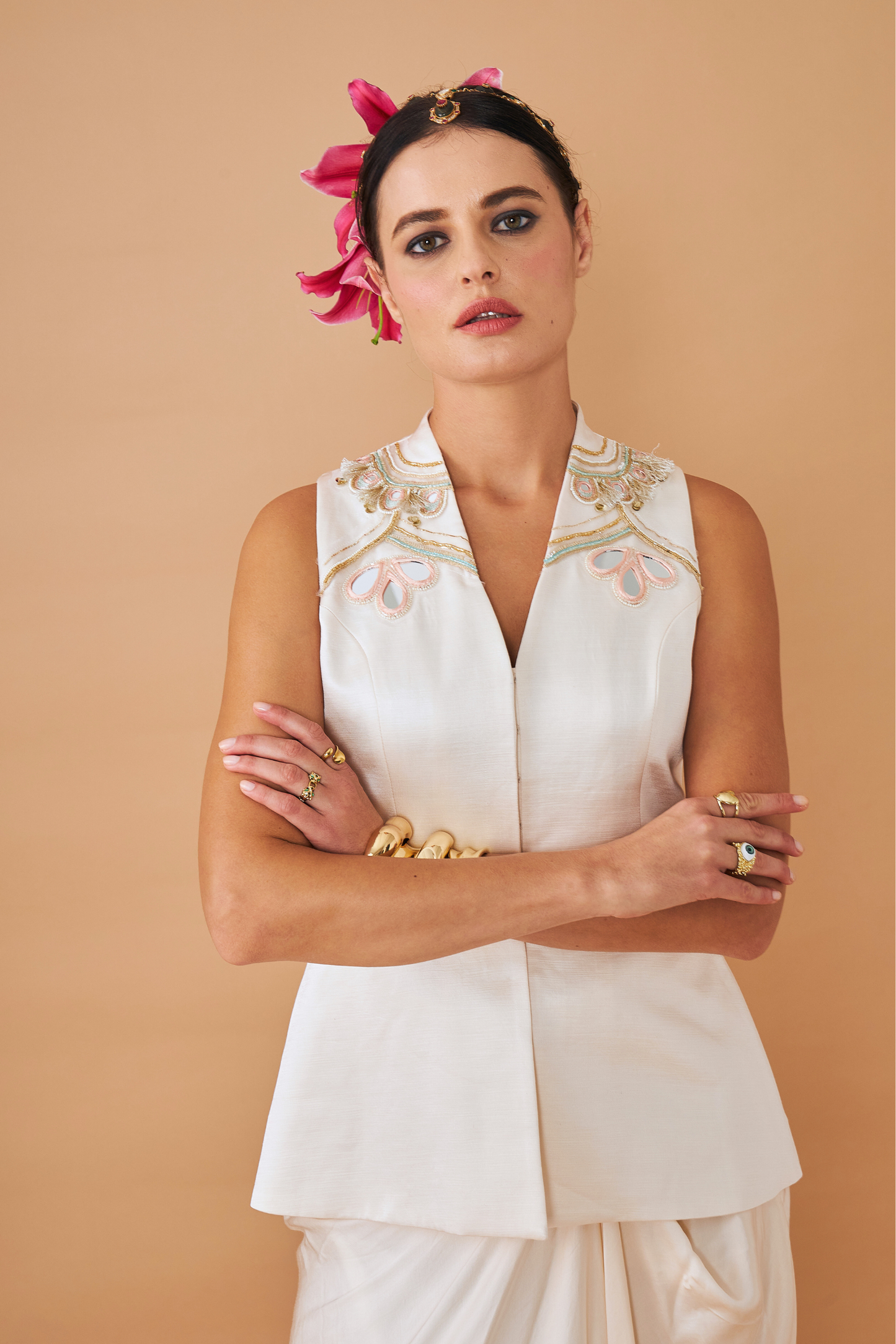 Ivora Ladies Embellished Long Waistcoat With Draped Skirt Co-ord (Set of 2pcs)