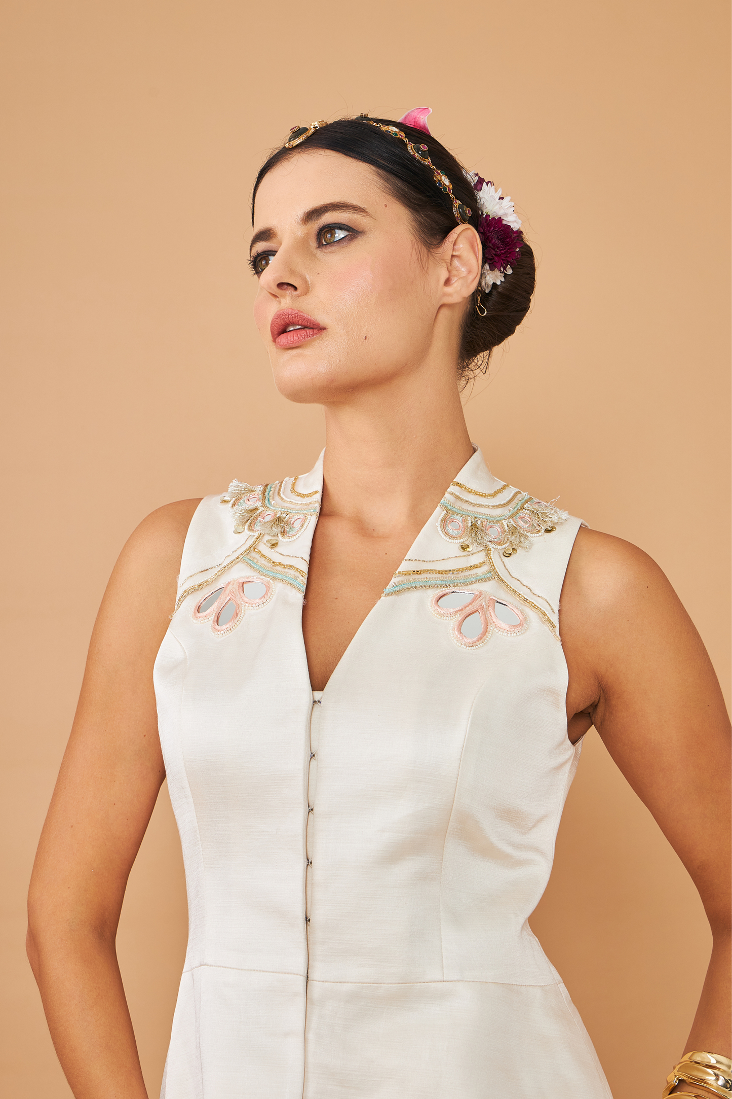 Ivora Ladies Embellished Long Waistcoat With Draped Skirt Co-ord (Set of 2pcs)