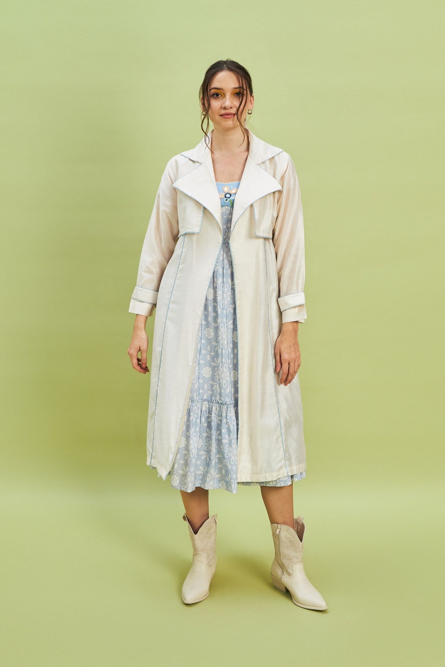 Solid Chanderi Ladies Long Coat