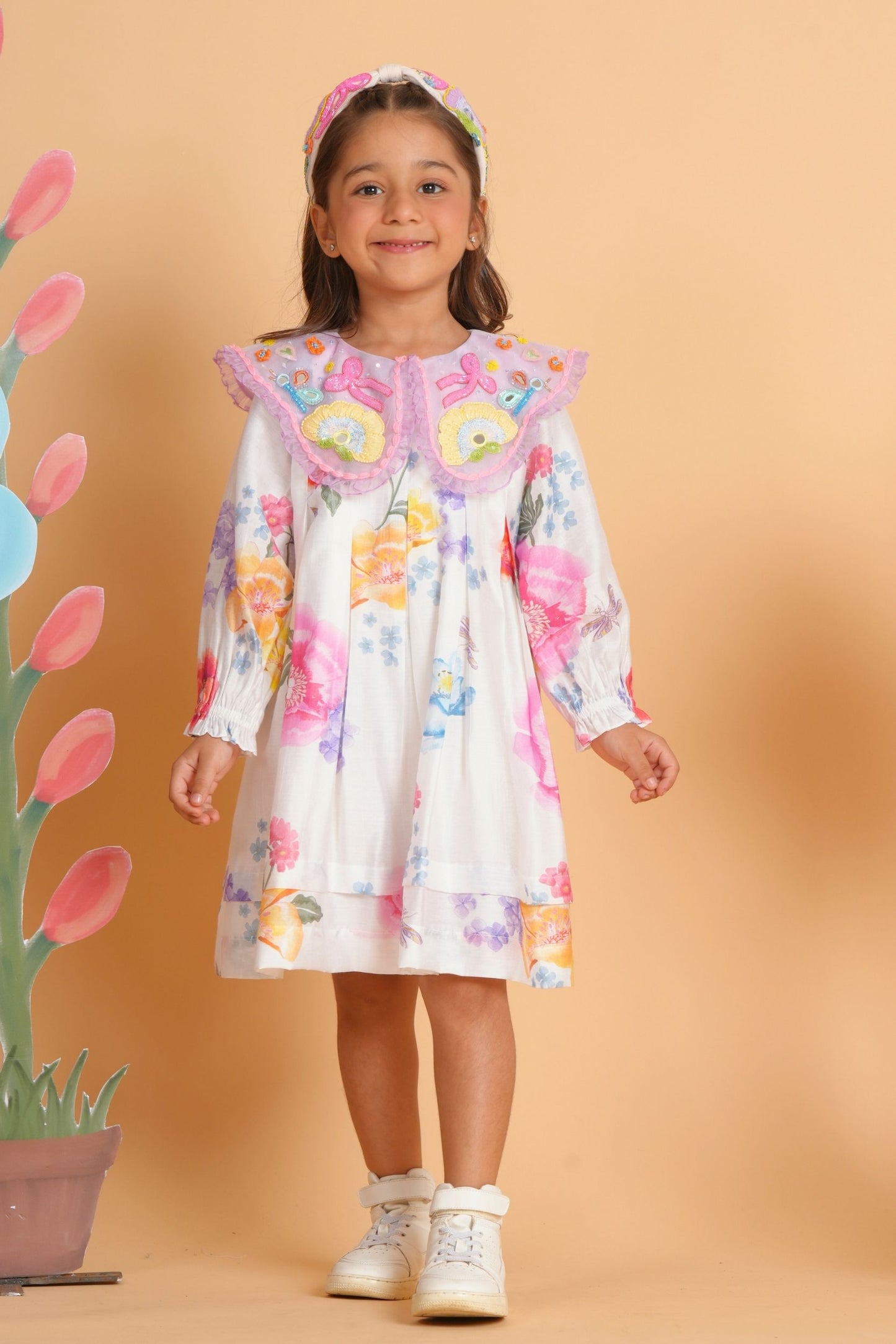 Clea White Collared Embellished Dress