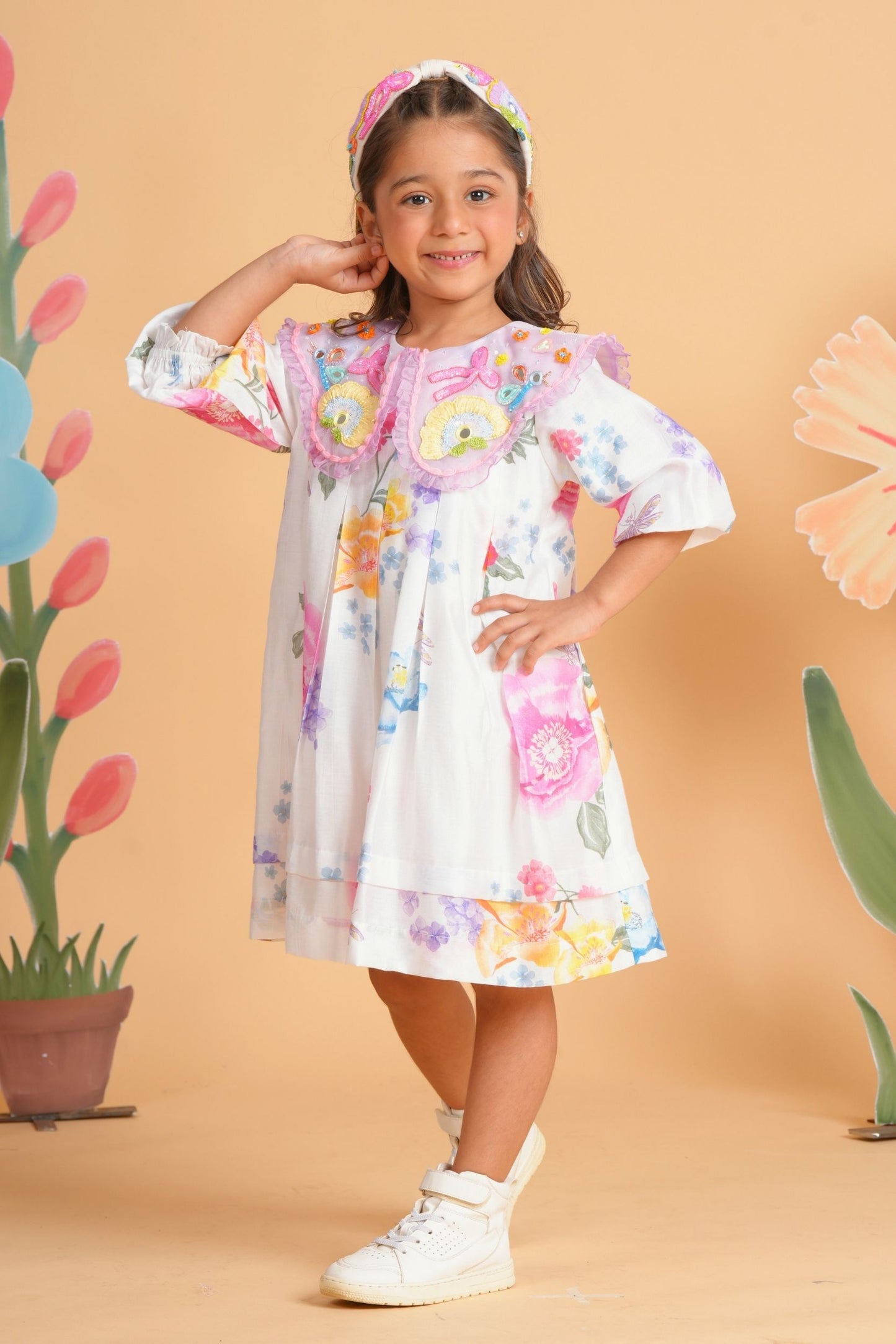 Clea White Collared Embellished Dress