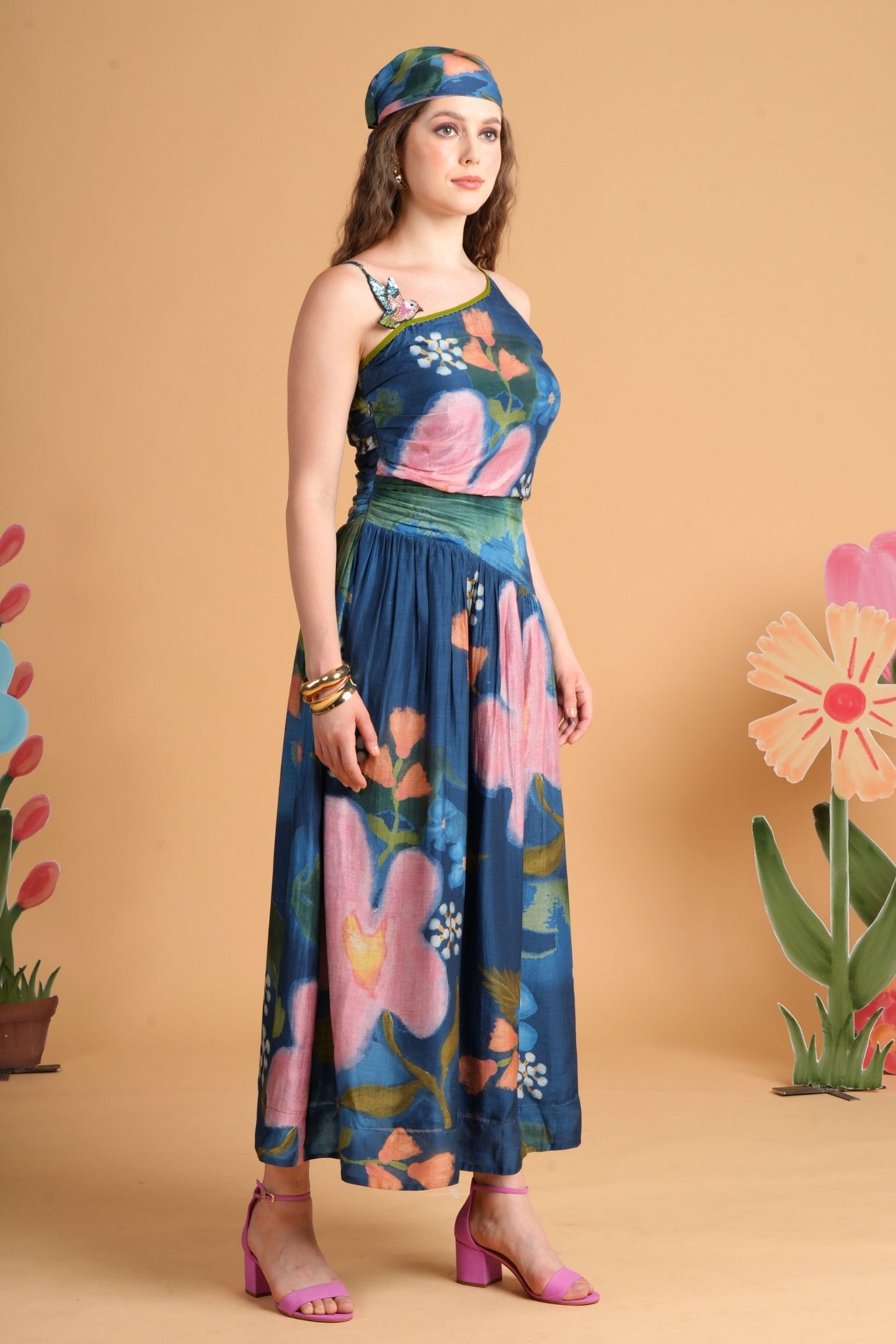 Iris Midnight Blue One Shoulder Embellished Ladies Dress