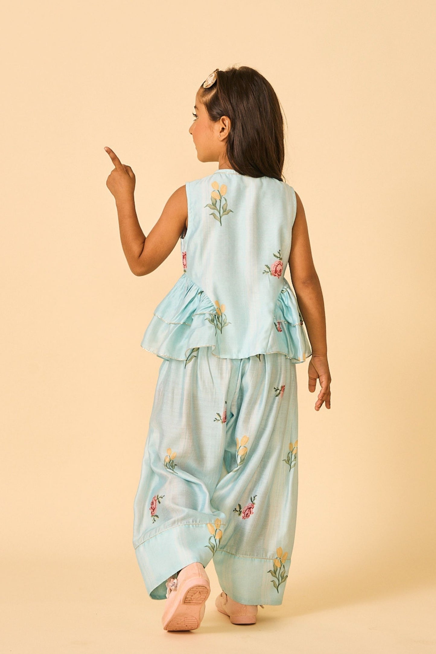 Blue Clay Embellished Girls Top & Trouser Coord ( 2 Pc Set)