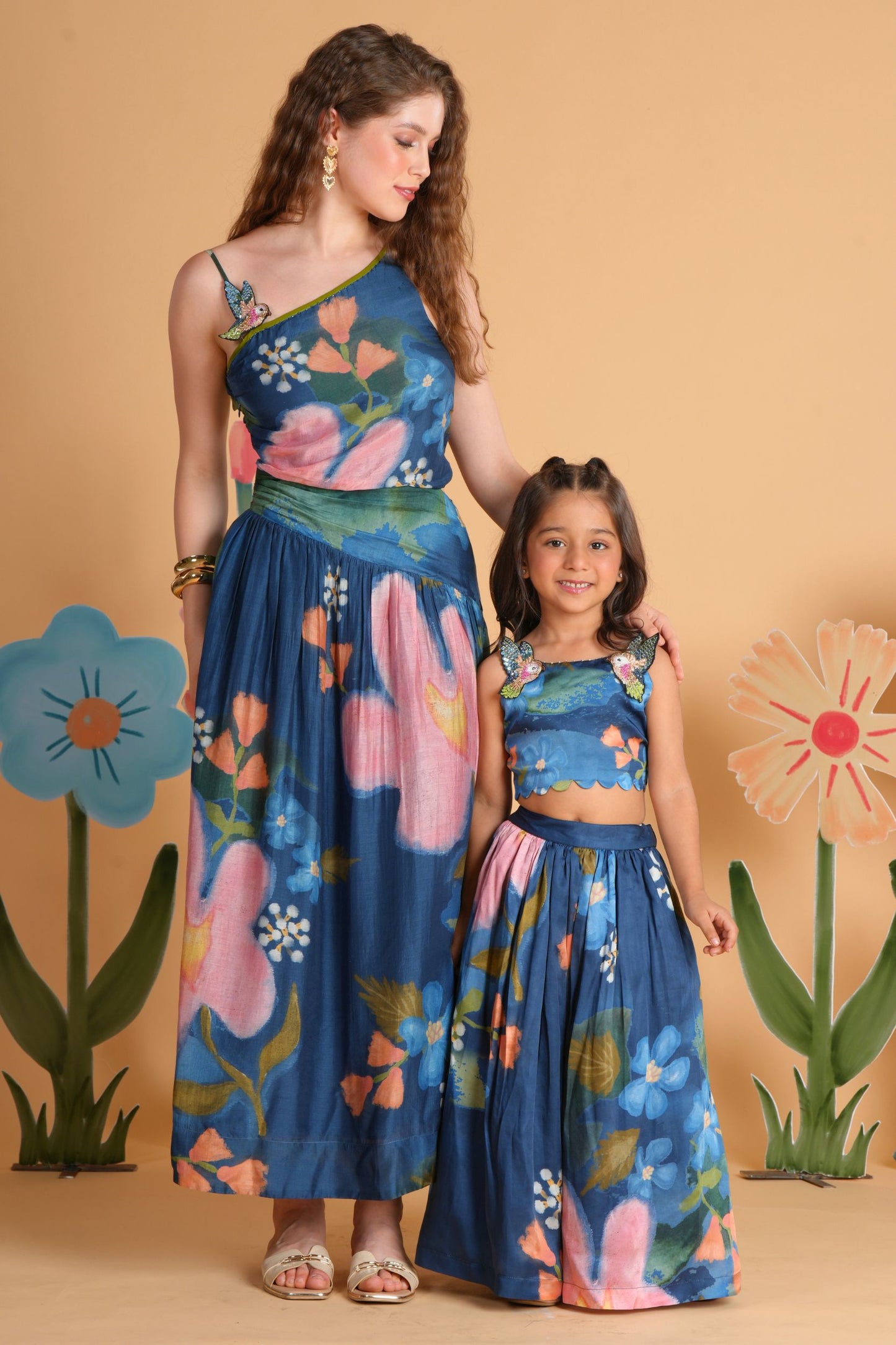 Iris Bloom Bird Dress & Skirt Cord Twinning Set