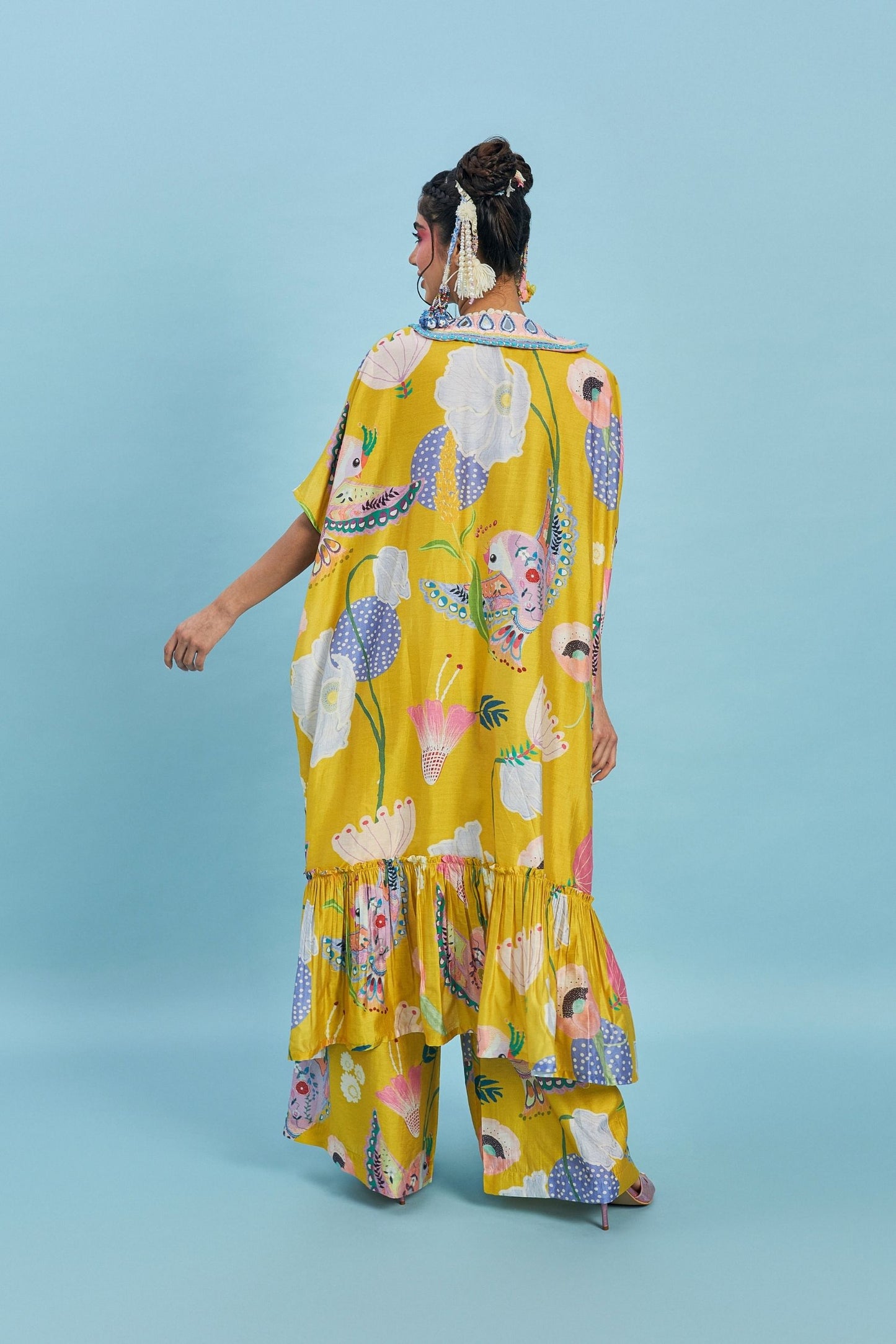 Mirror Embellished Collar Yellow Bloom Cape