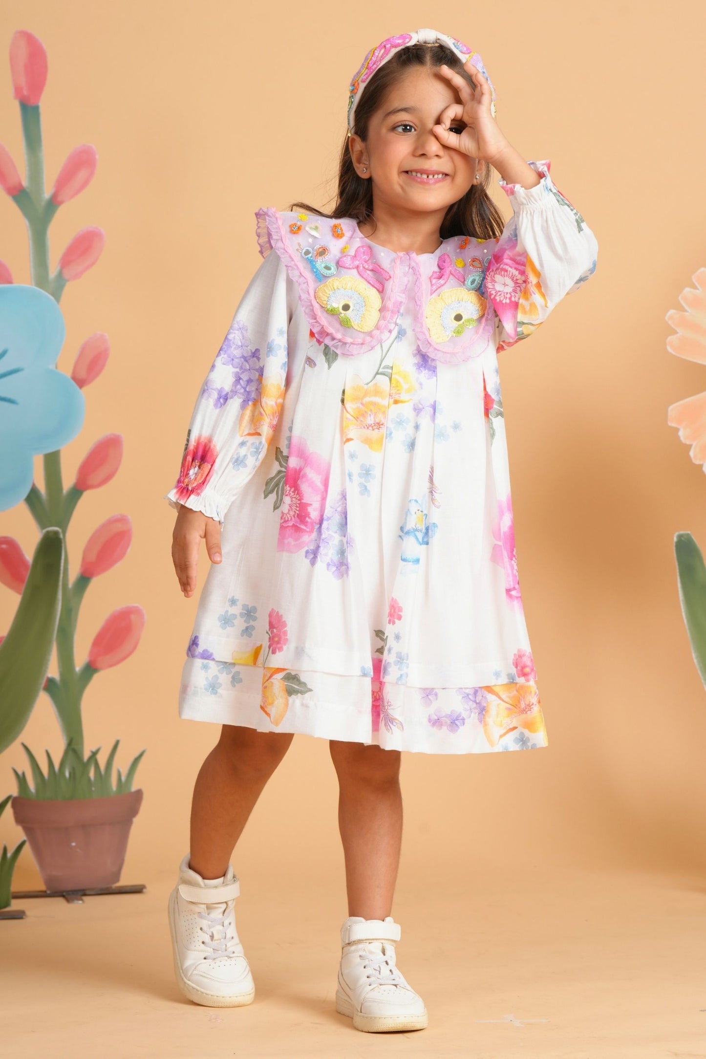 Clea White Collared Embellished Dress