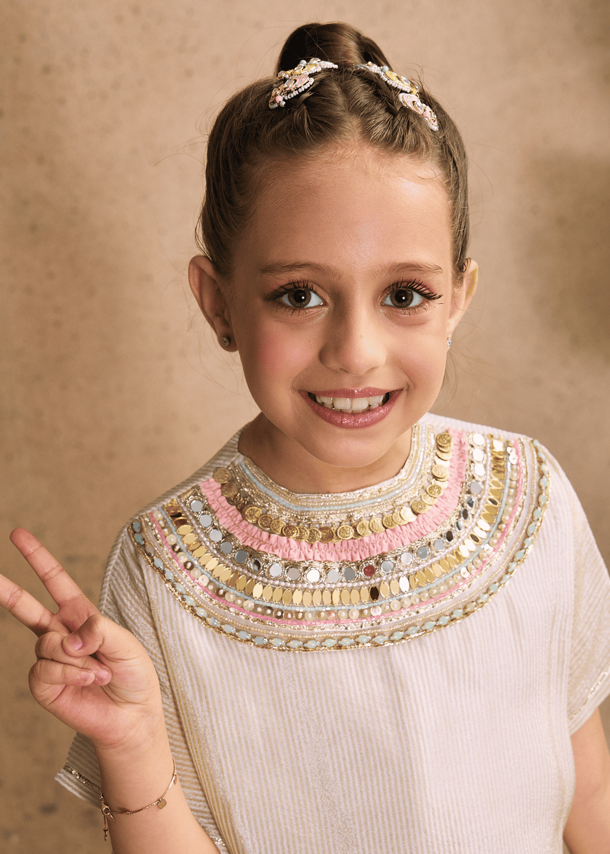Ivory Girls Embellished High-low Top & Draped Skirt