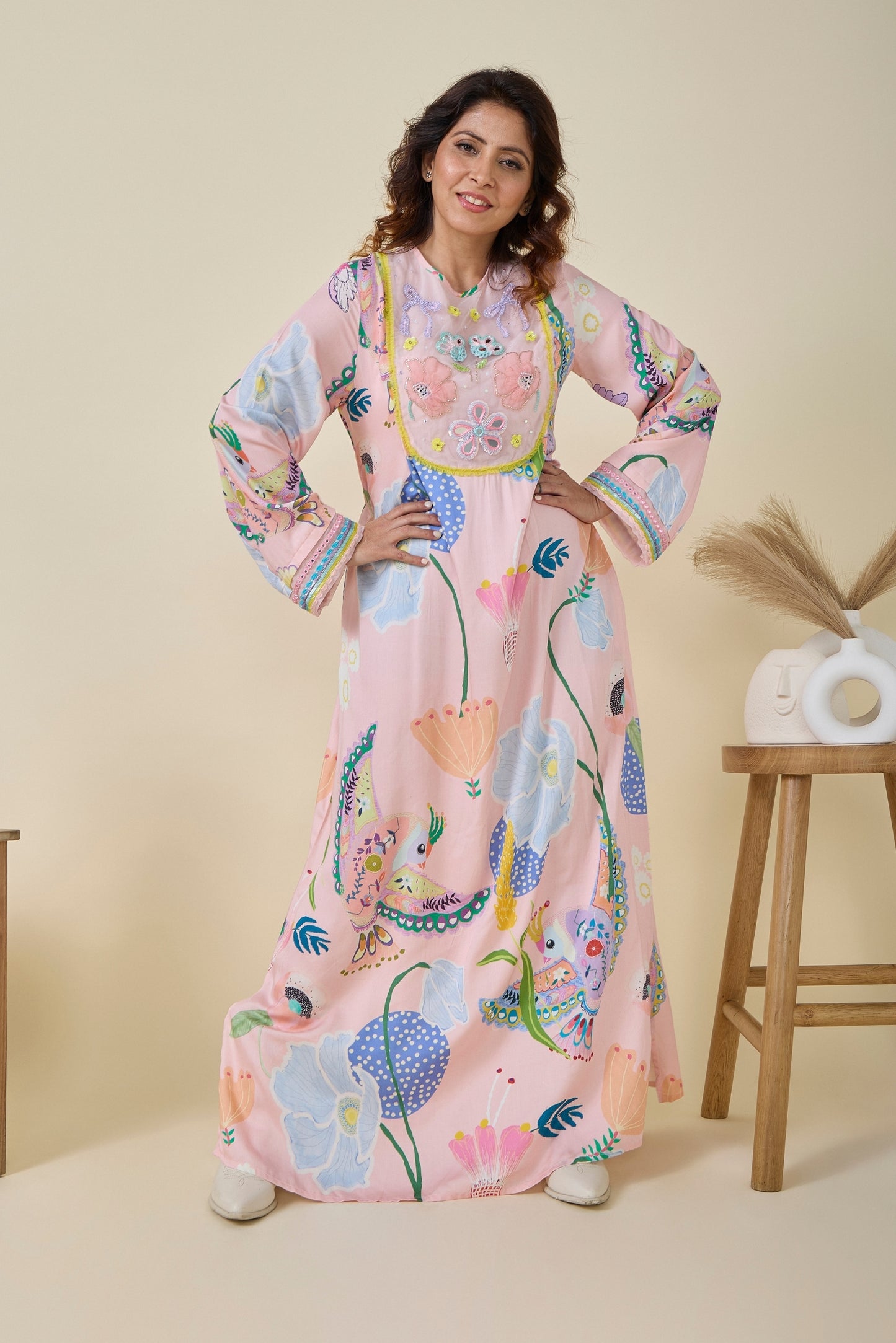 Jane Pink Embellished Ladies Maxi Dress