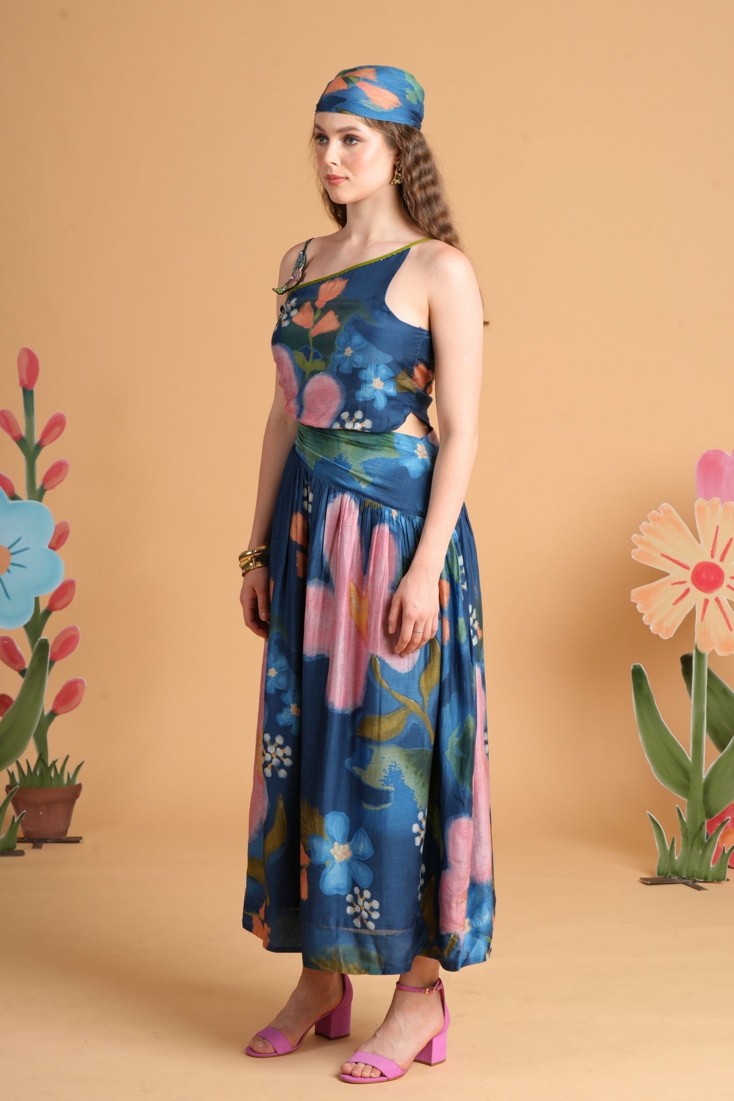 Iris Midnight Blue One Shoulder Embellished Ladies Dress