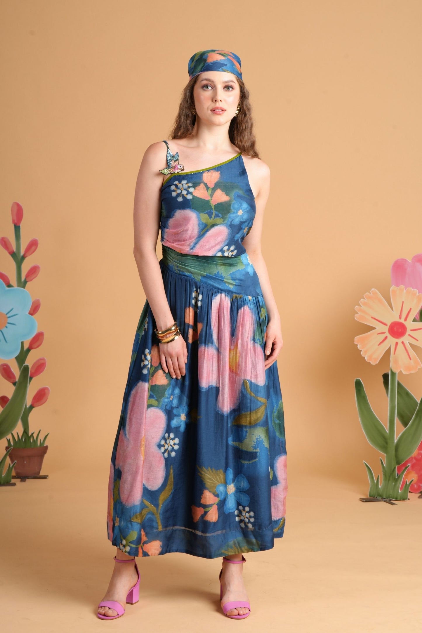 Iris Midnight Blue One Shoulder Embellished Ladies Dress