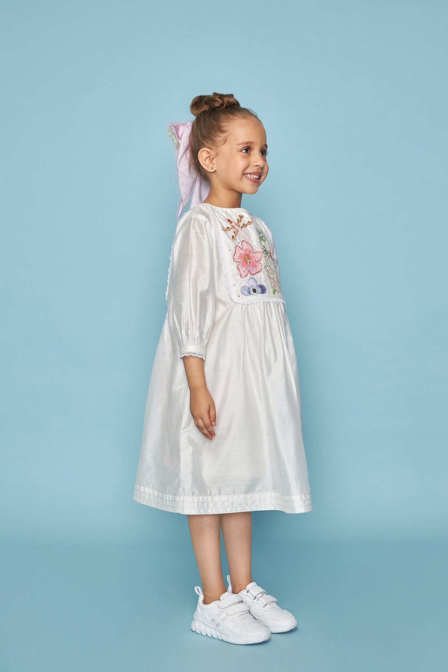 Mirror Yoke  white embellished Ladies Dress - Mom & Me