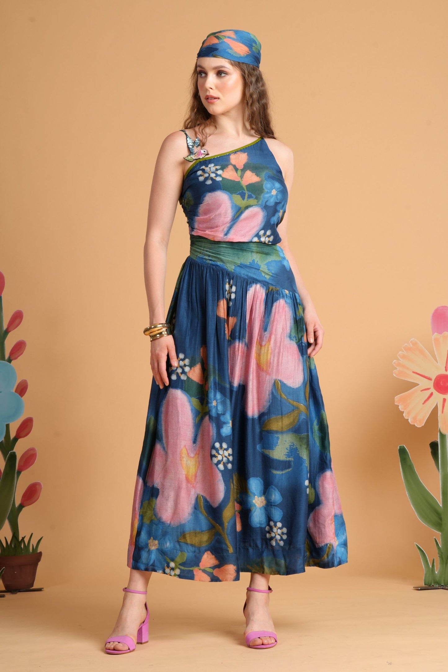 Iris Midnight Blue One Shoulder Embellished Ladies Dress