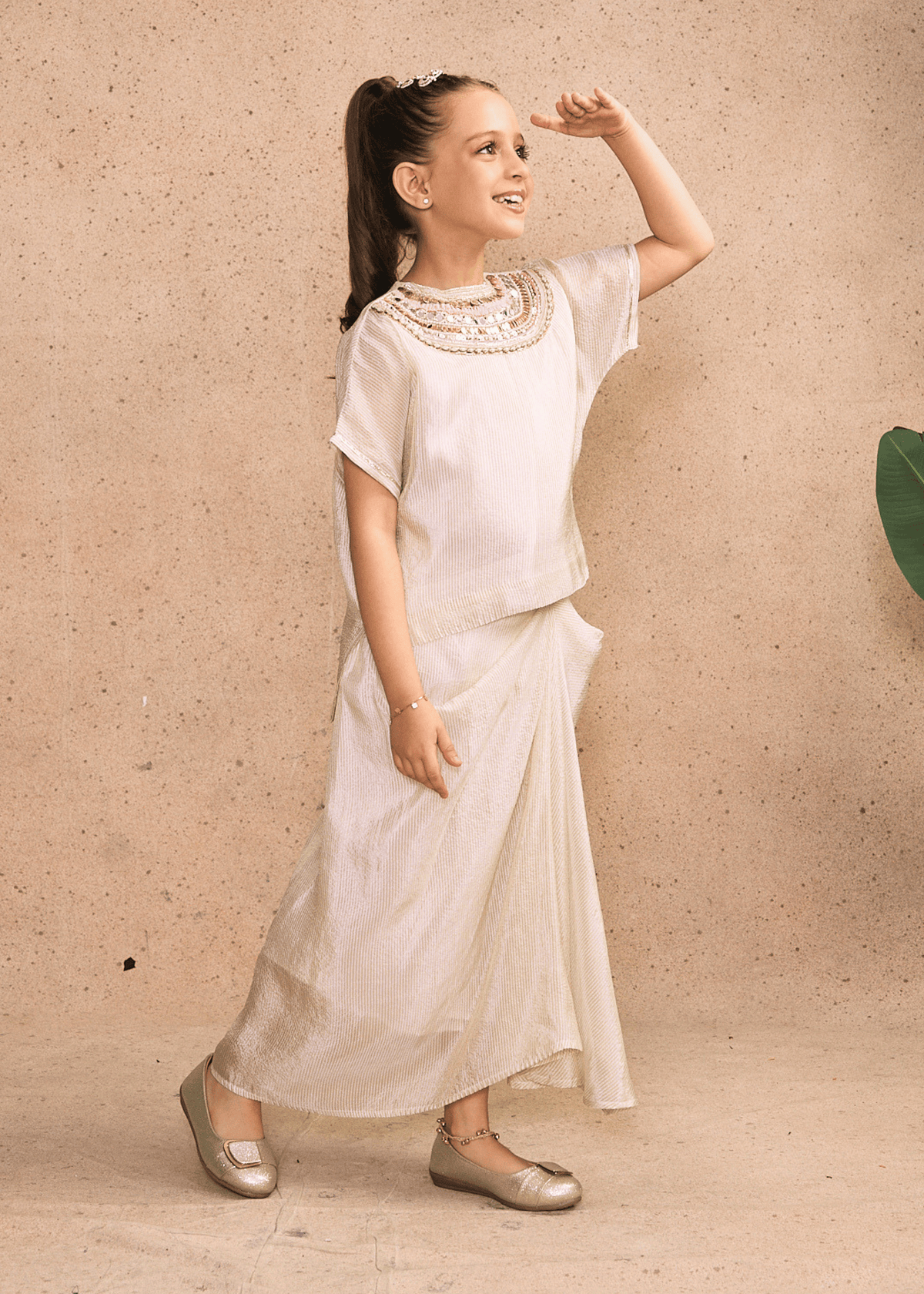 Ivory Girls Embellished High-low Top & Draped Skirt