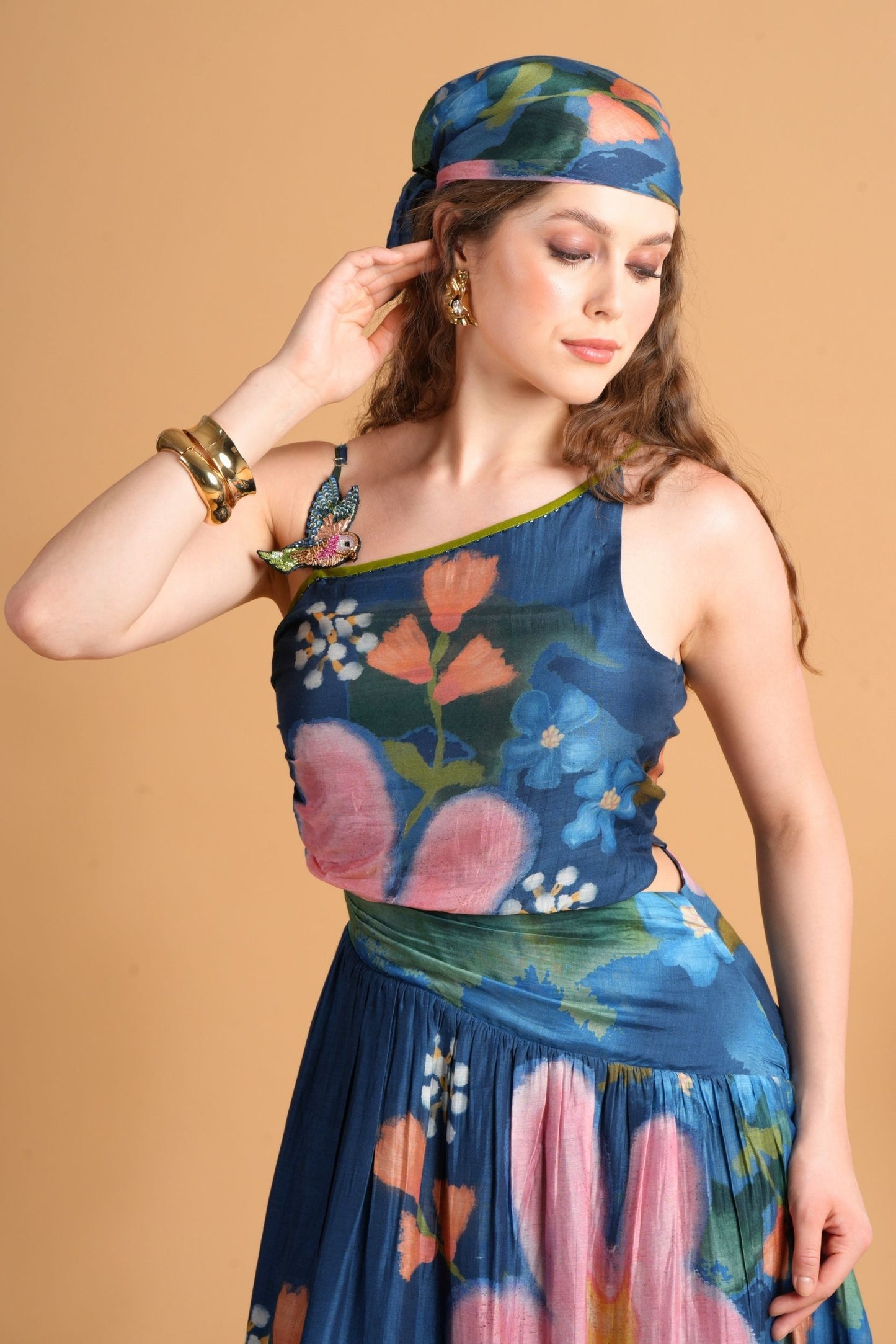 Iris Midnight Blue One Shoulder Embellished Ladies Dress