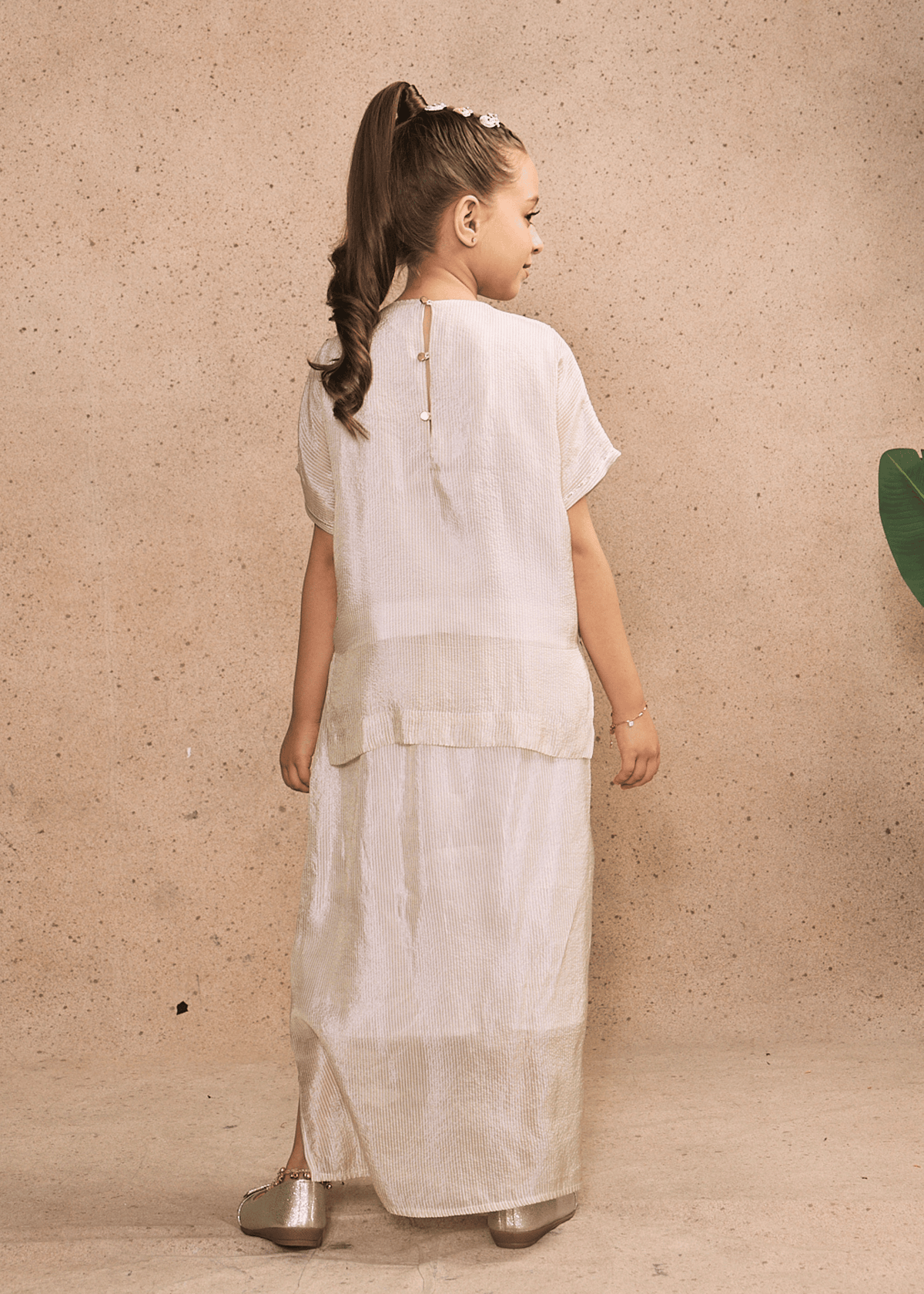 Ivory Girls Embellished High-low Top & Draped Skirt