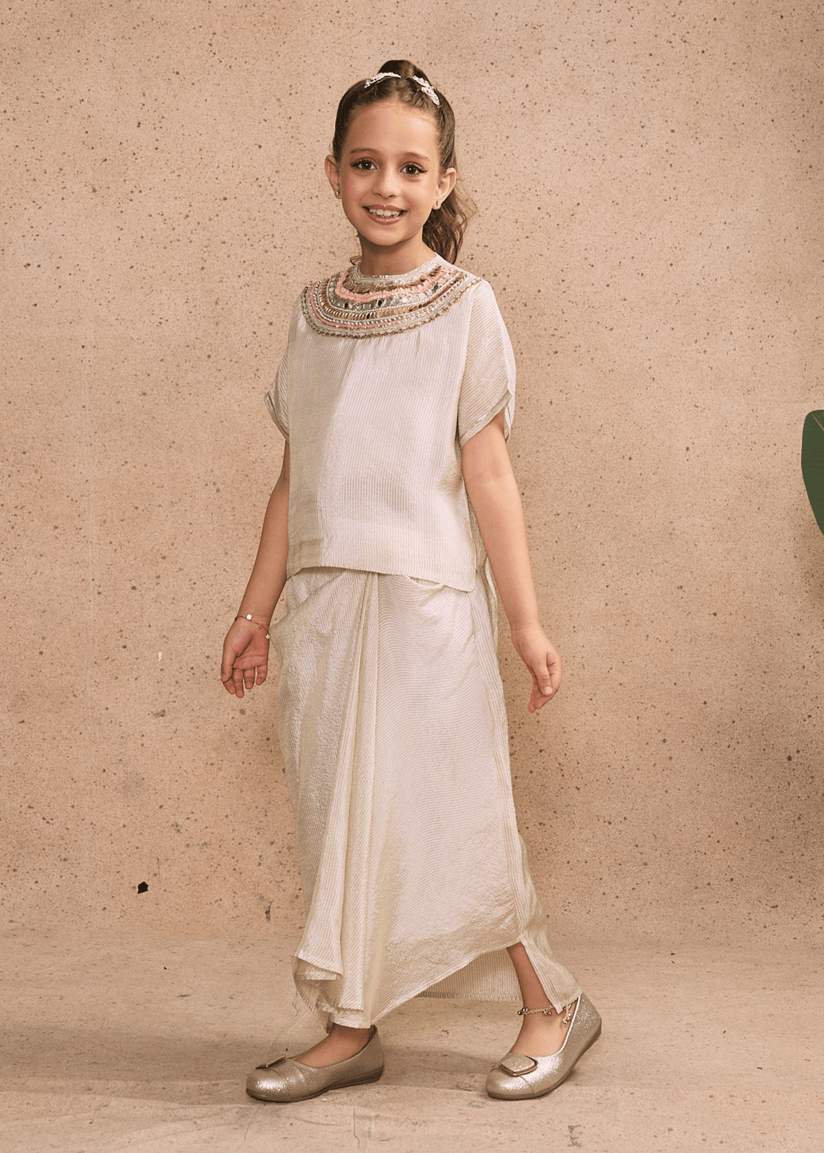 Ivory Girls Embellished High-low Top & Draped Skirt