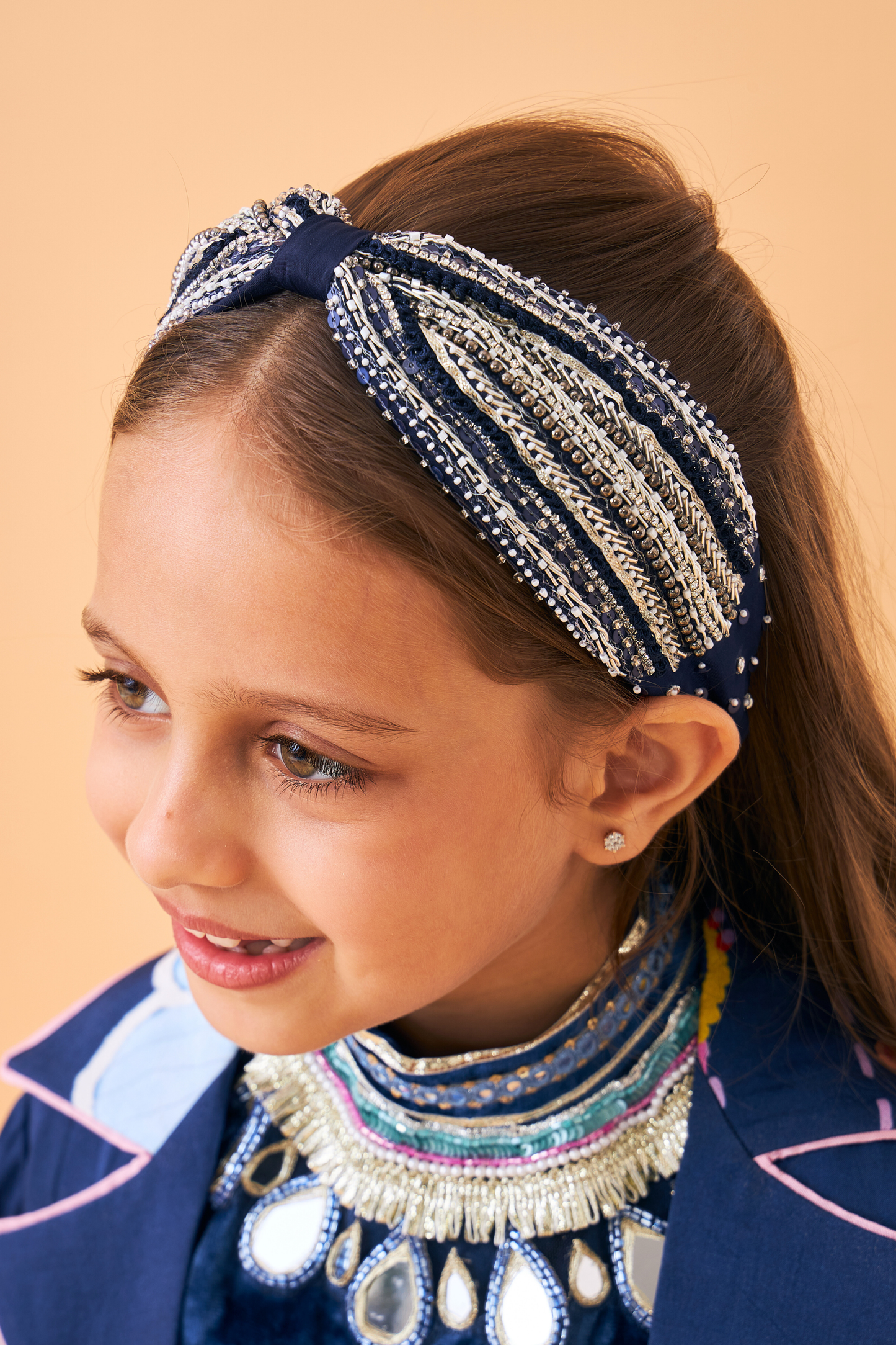 Taylor Navy Girls Embellished Headband