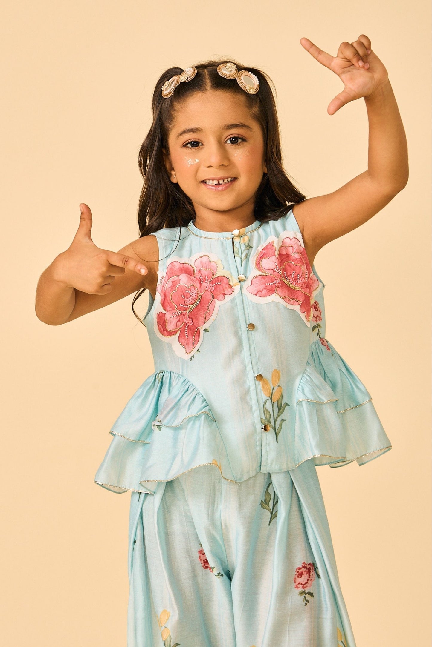 Blue Clay Embellished Girls Top & Trouser Coord ( 2 Pc Set)
