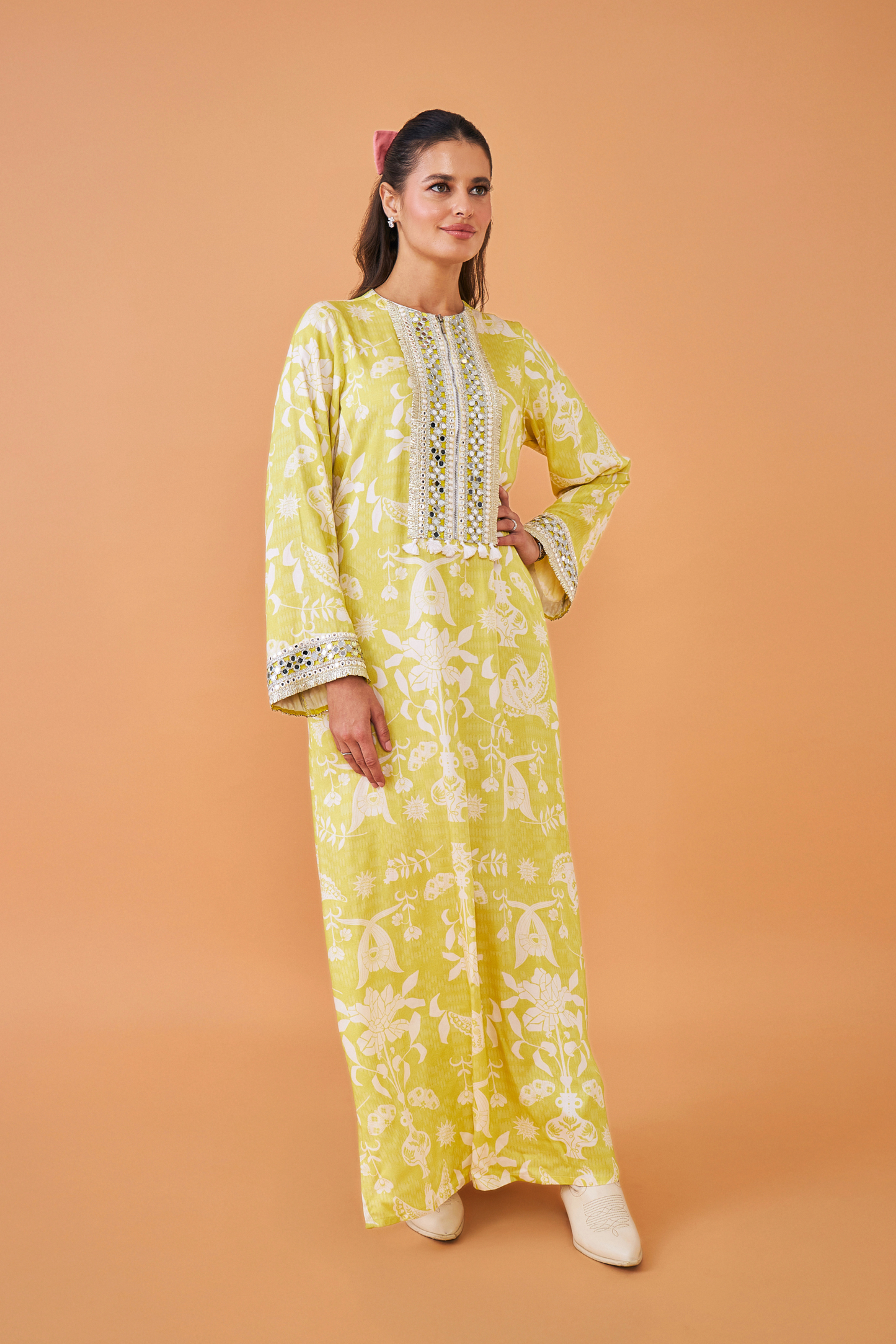 Dala Coat with Poppy Yellow Long Dress