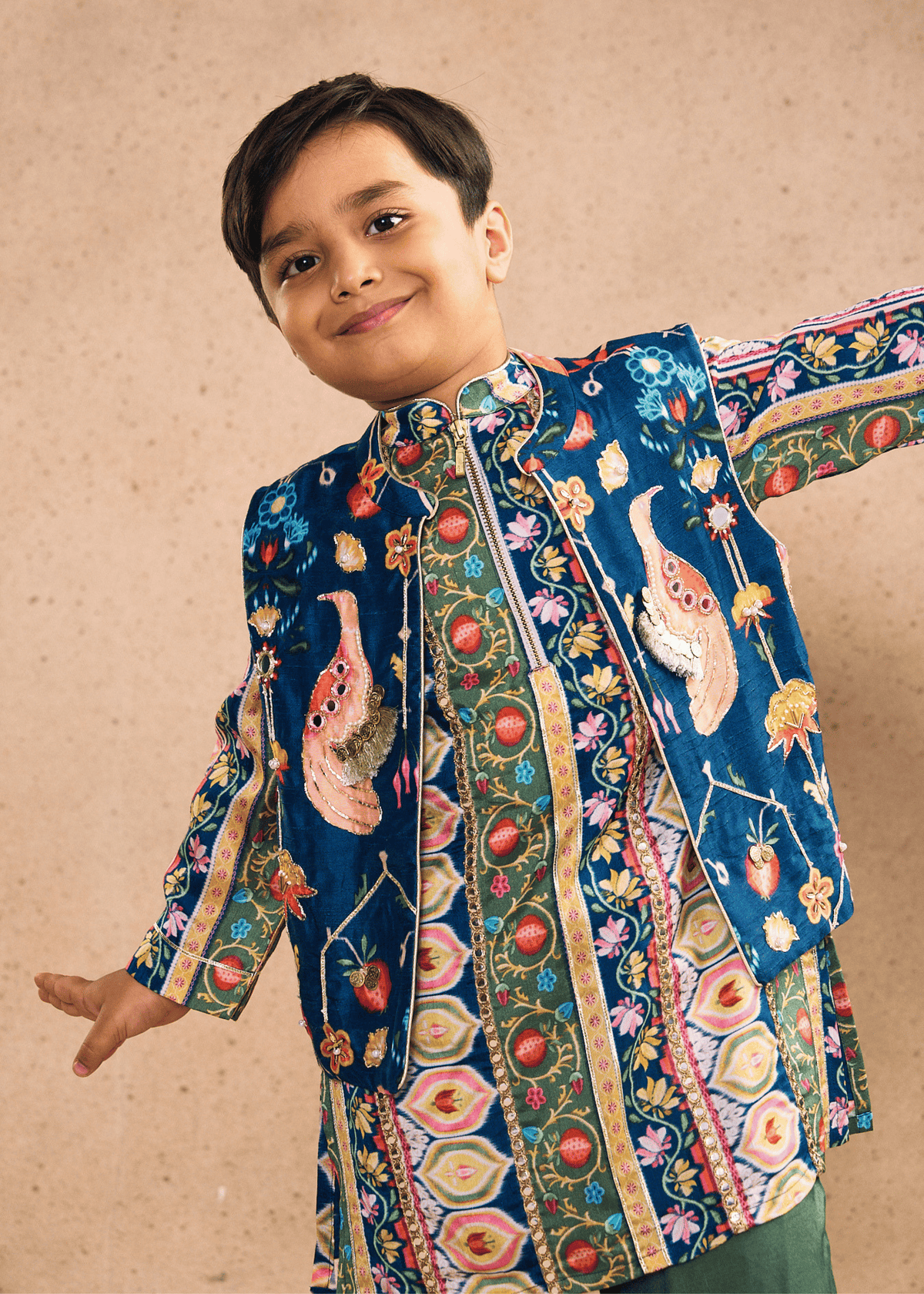 Melanie Stripe Boys Kurta Set with Bundi (Set of 3 pcs)