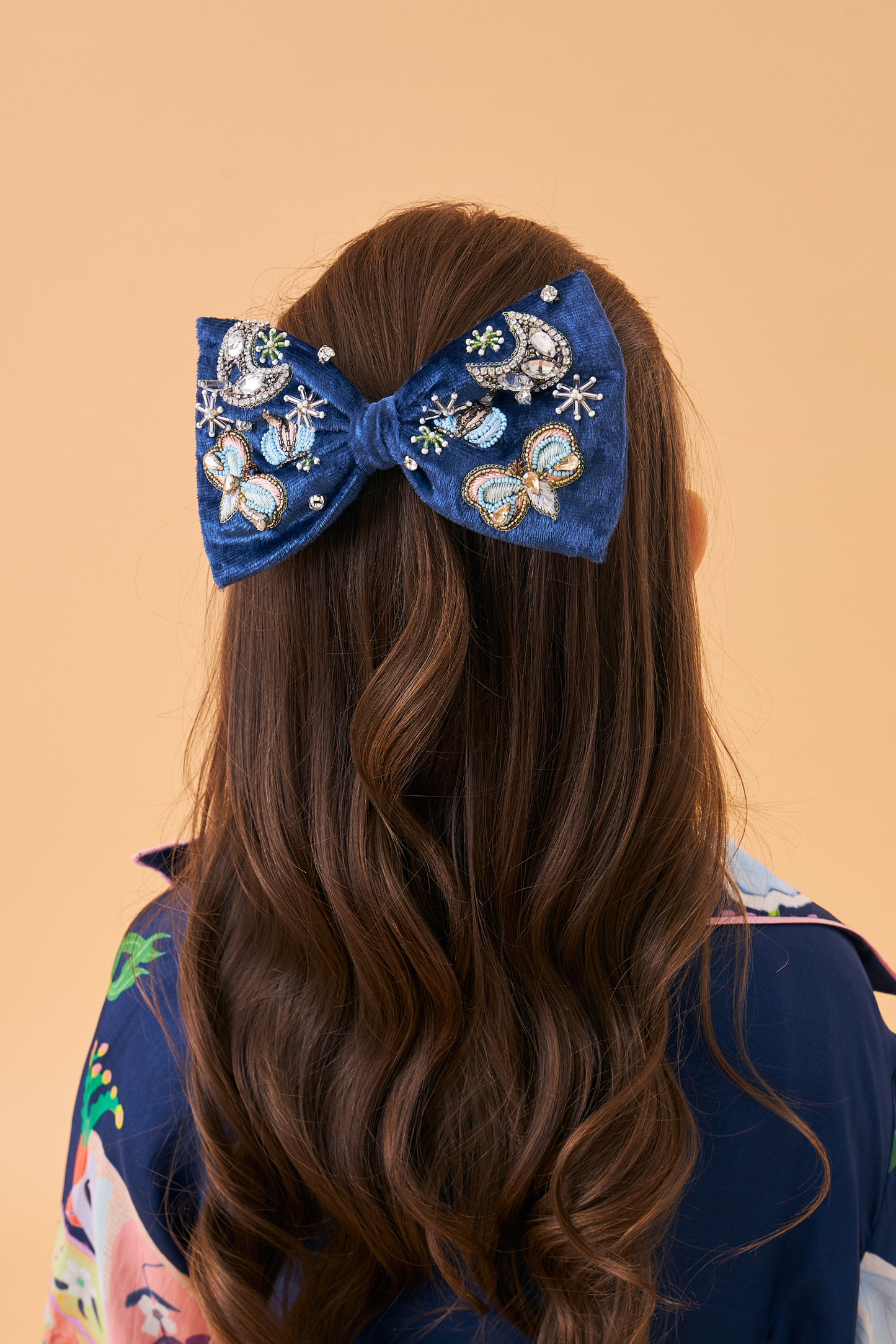 Celeste Navy Girls Embellished Bow Clip