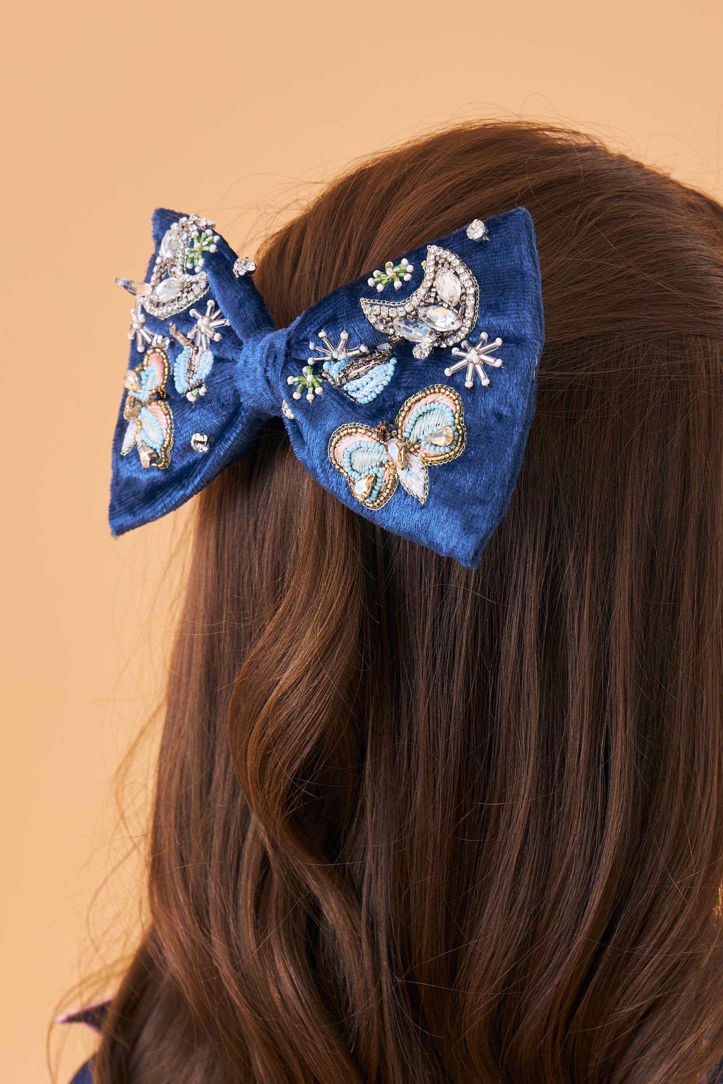 Celeste Navy Girls Embellished Bow Clip