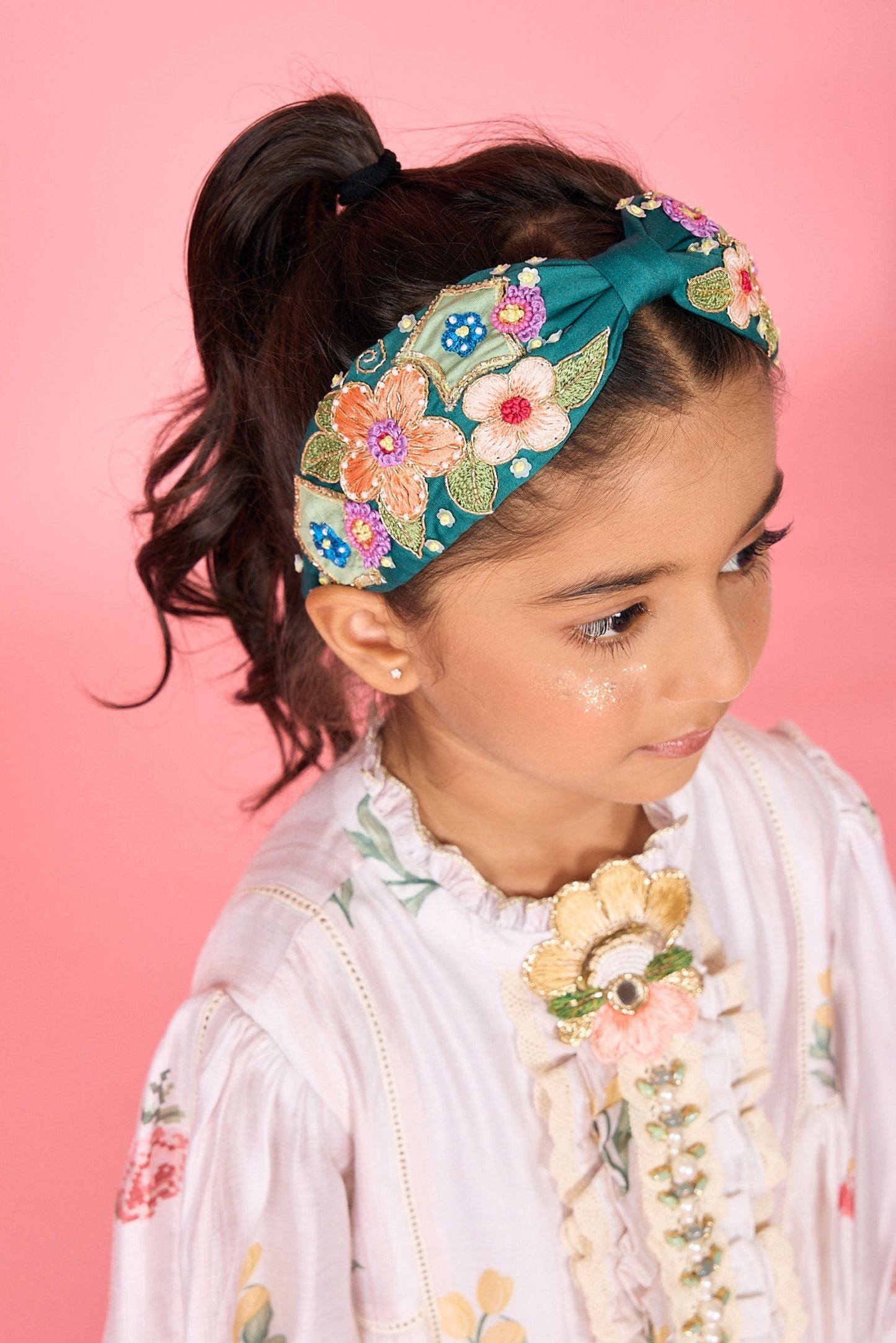 White Makrana Embellished Ruffle Collar Girls Long Dress