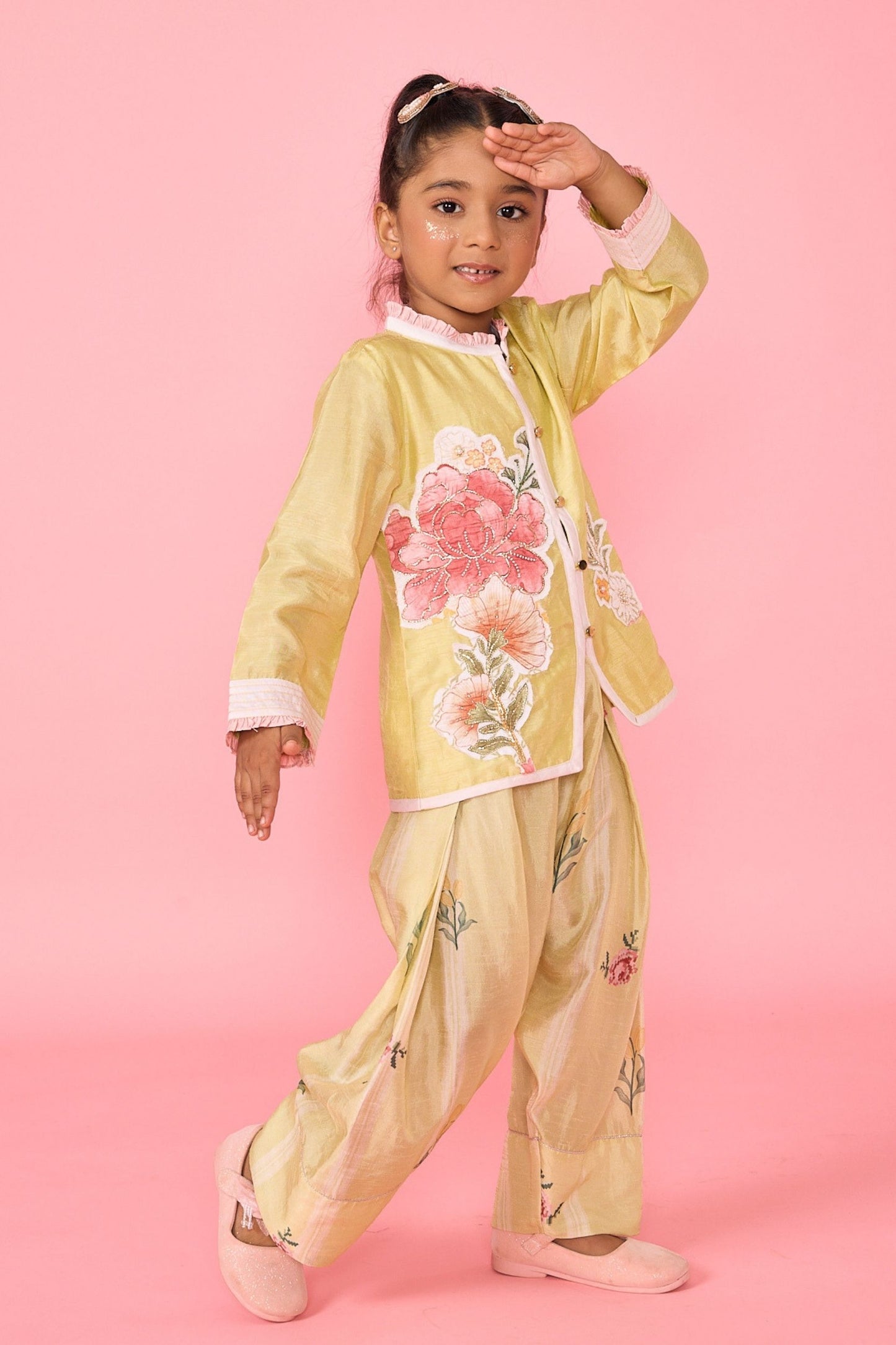 Yellow Slate Girls Embellished Jacket & Trouser Coord ( 2 Pc Set)
