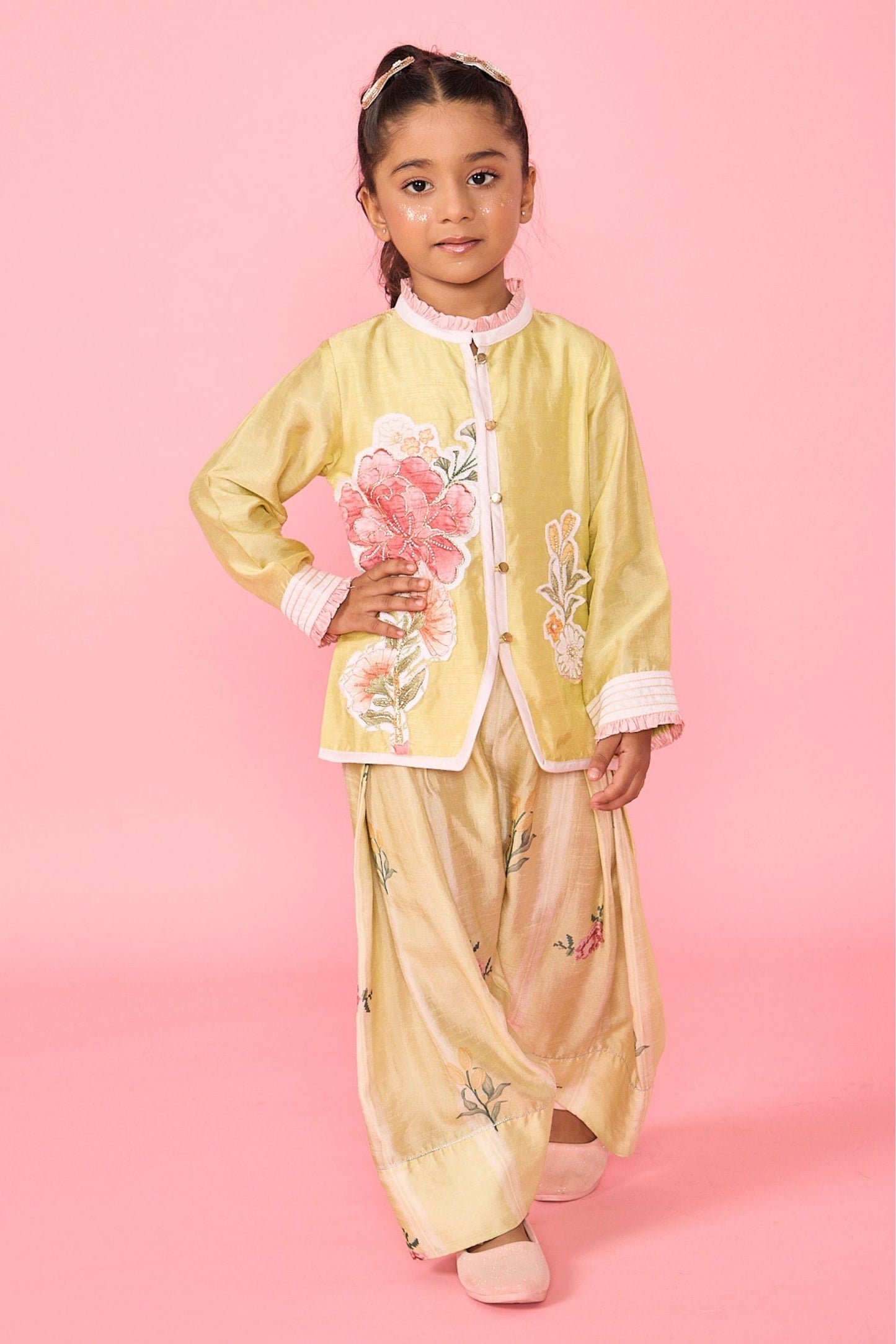 Yellow Slate Girls Embellished Jacket & Trouser Coord ( 2 Pc Set)