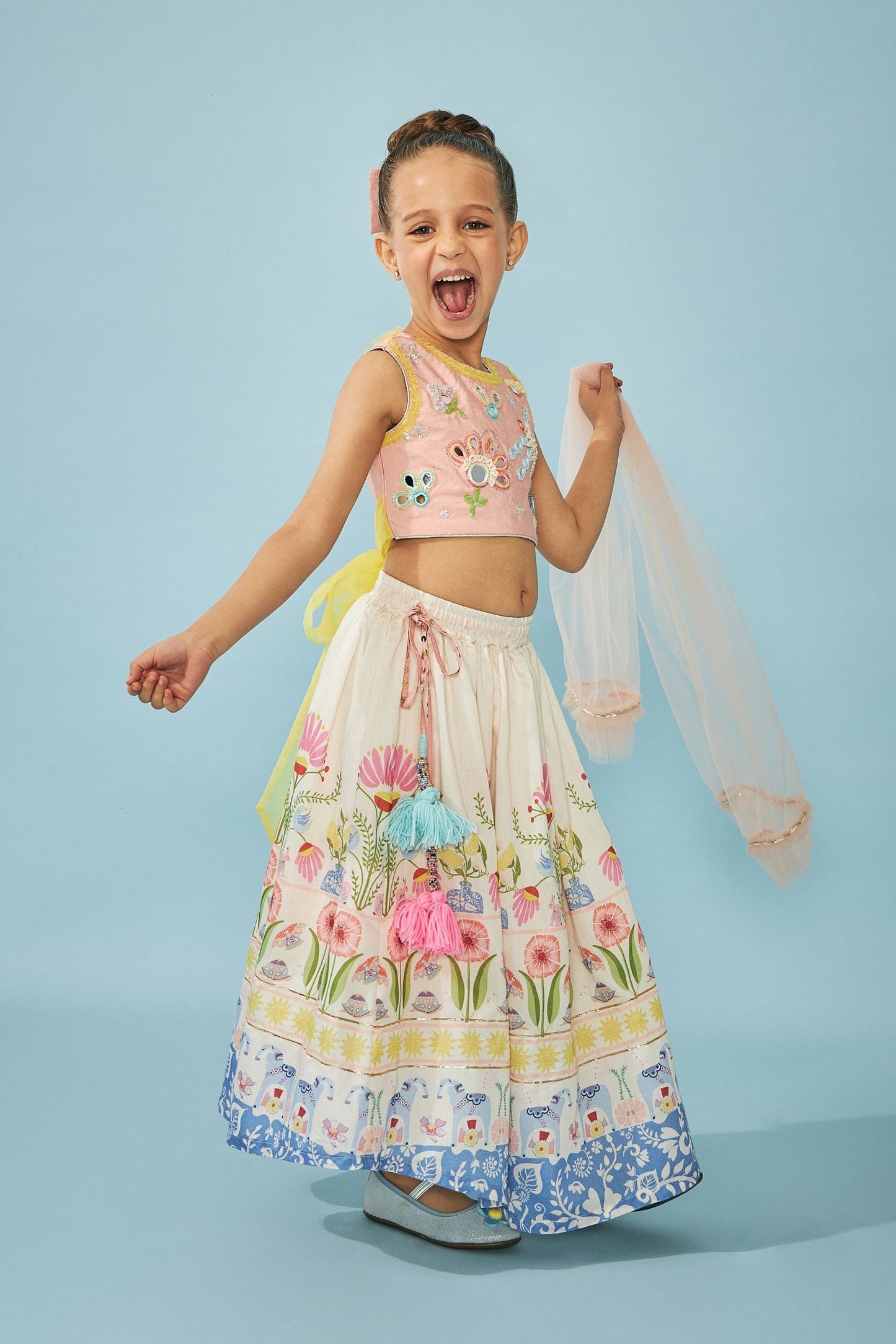 Dala Girls Skirt With Embellished Crop Top - Boy & Girl