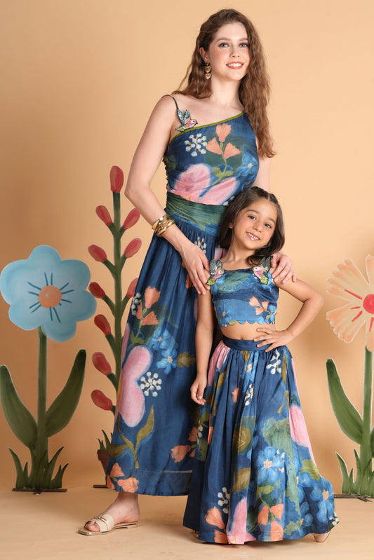 Iris Bloom Bird Dress & Skirt Cord Twinning Set