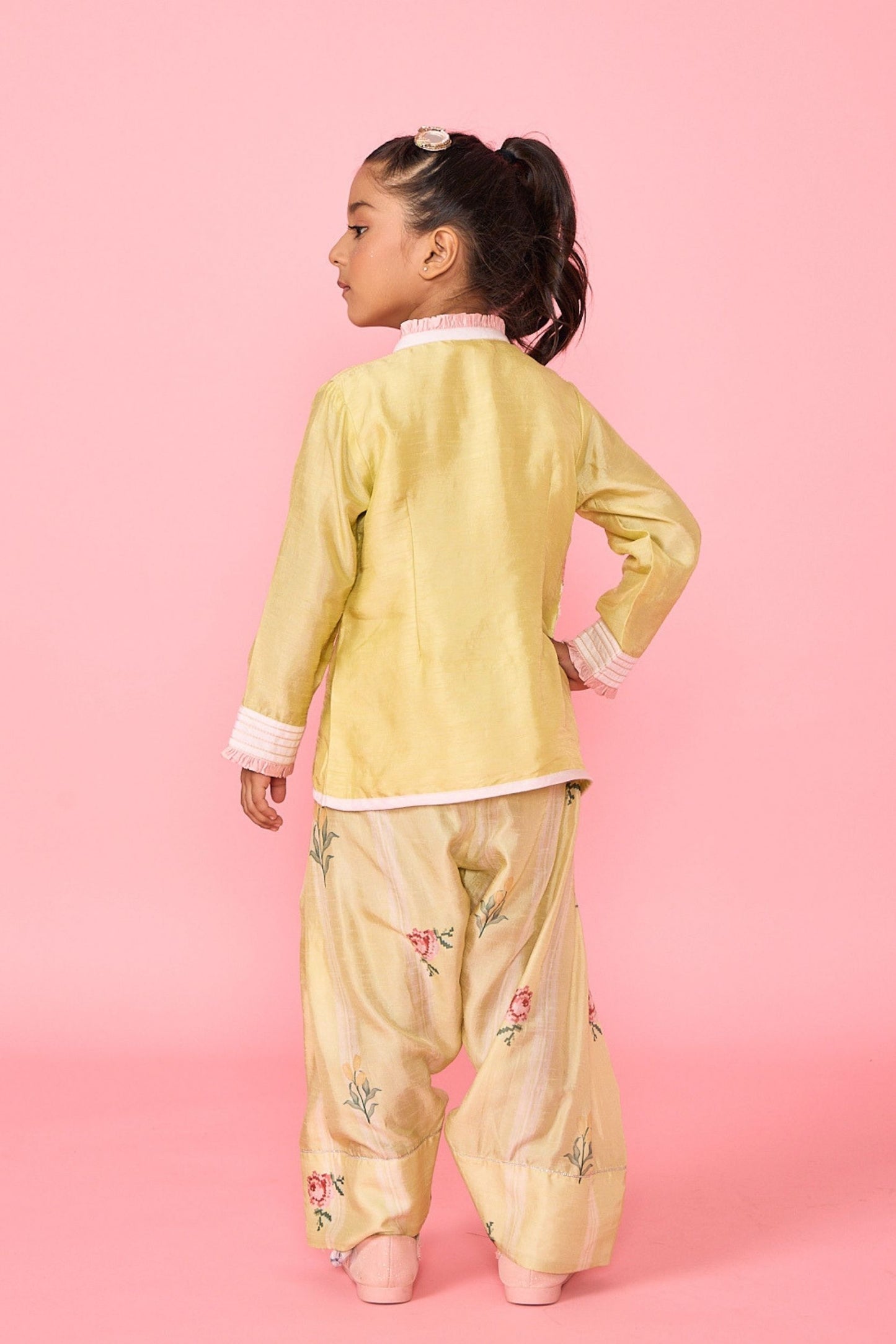 Yellow Slate Girls Embellished Jacket & Trouser Coord ( 2 Pc Set)
