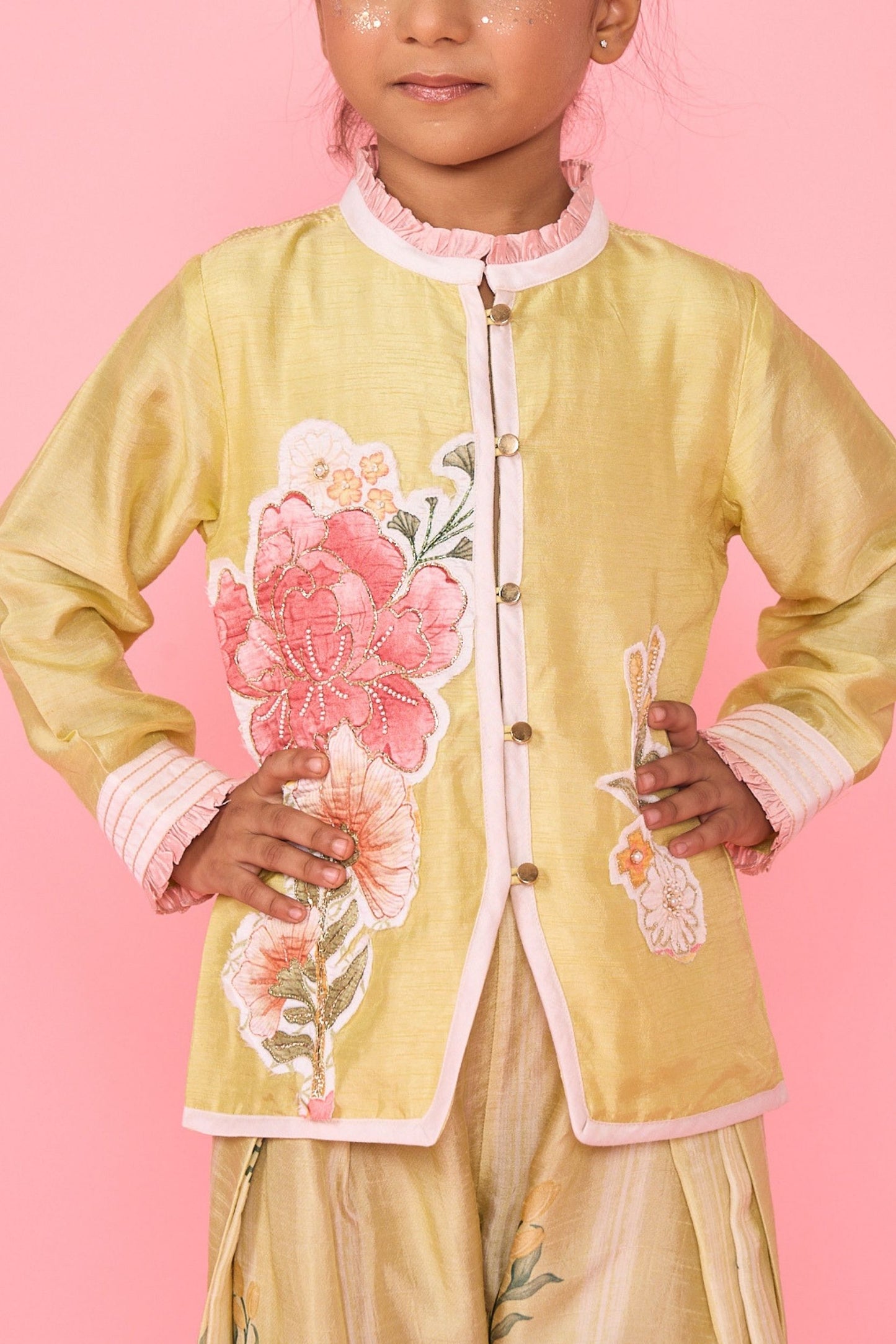 Yellow Slate Girls Embellished Jacket & Trouser Coord ( 2 Pc Set)