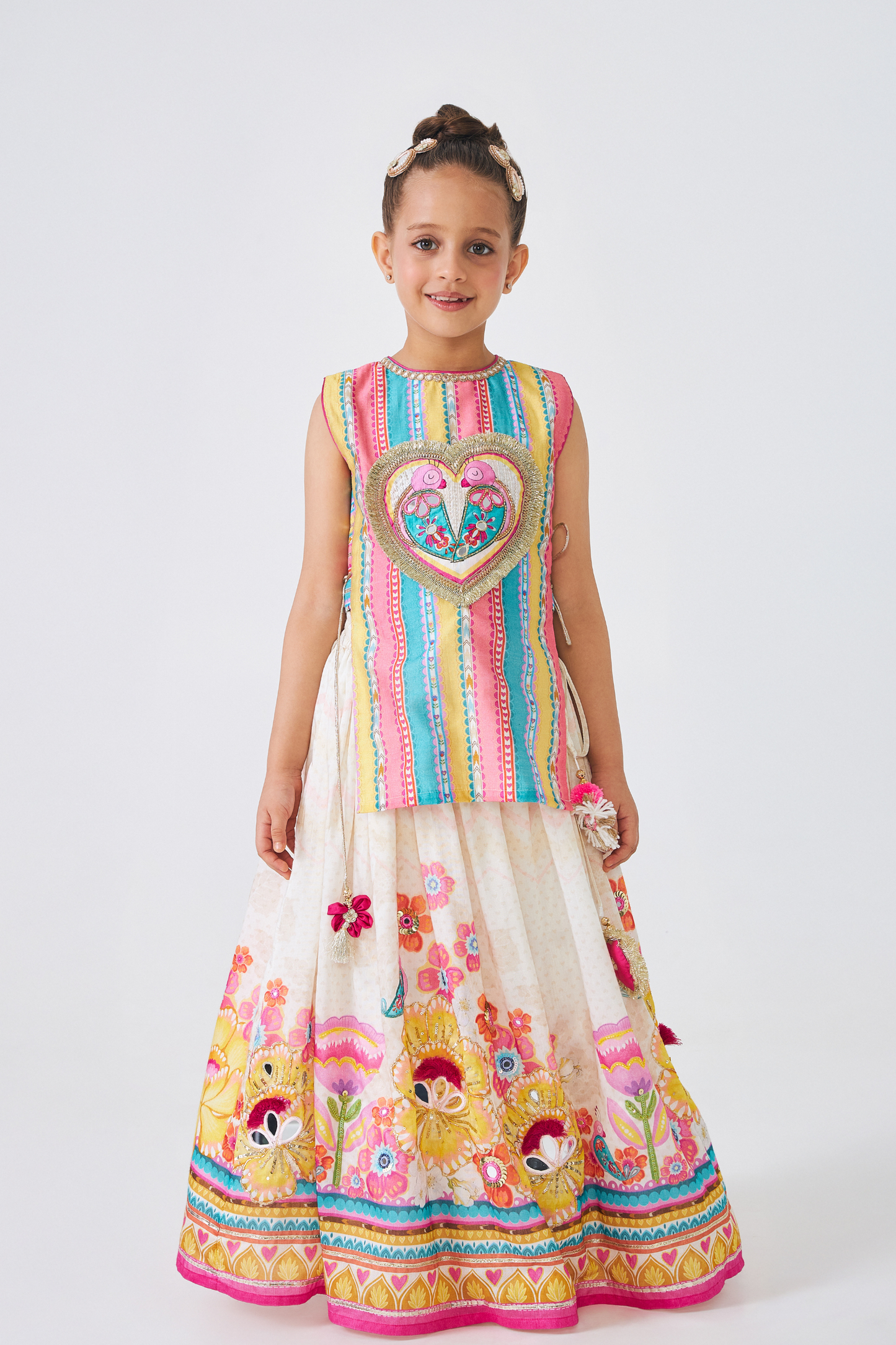 Freya Lovebirds Girls Embellished Top & Lehenga (Set of 2 Pcs)