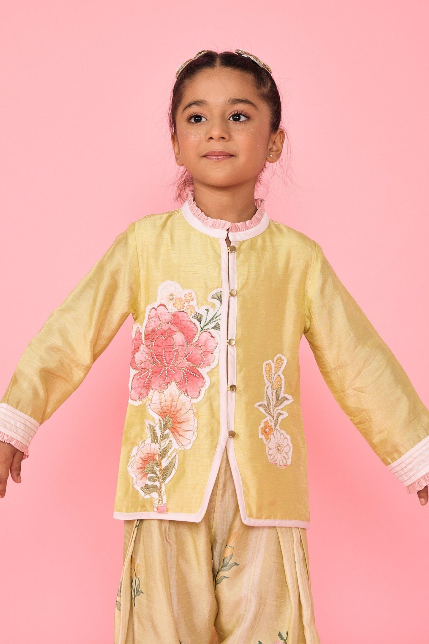 Yellow Slate Girls Embellished Jacket & Trouser Coord ( 2 Pc Set)