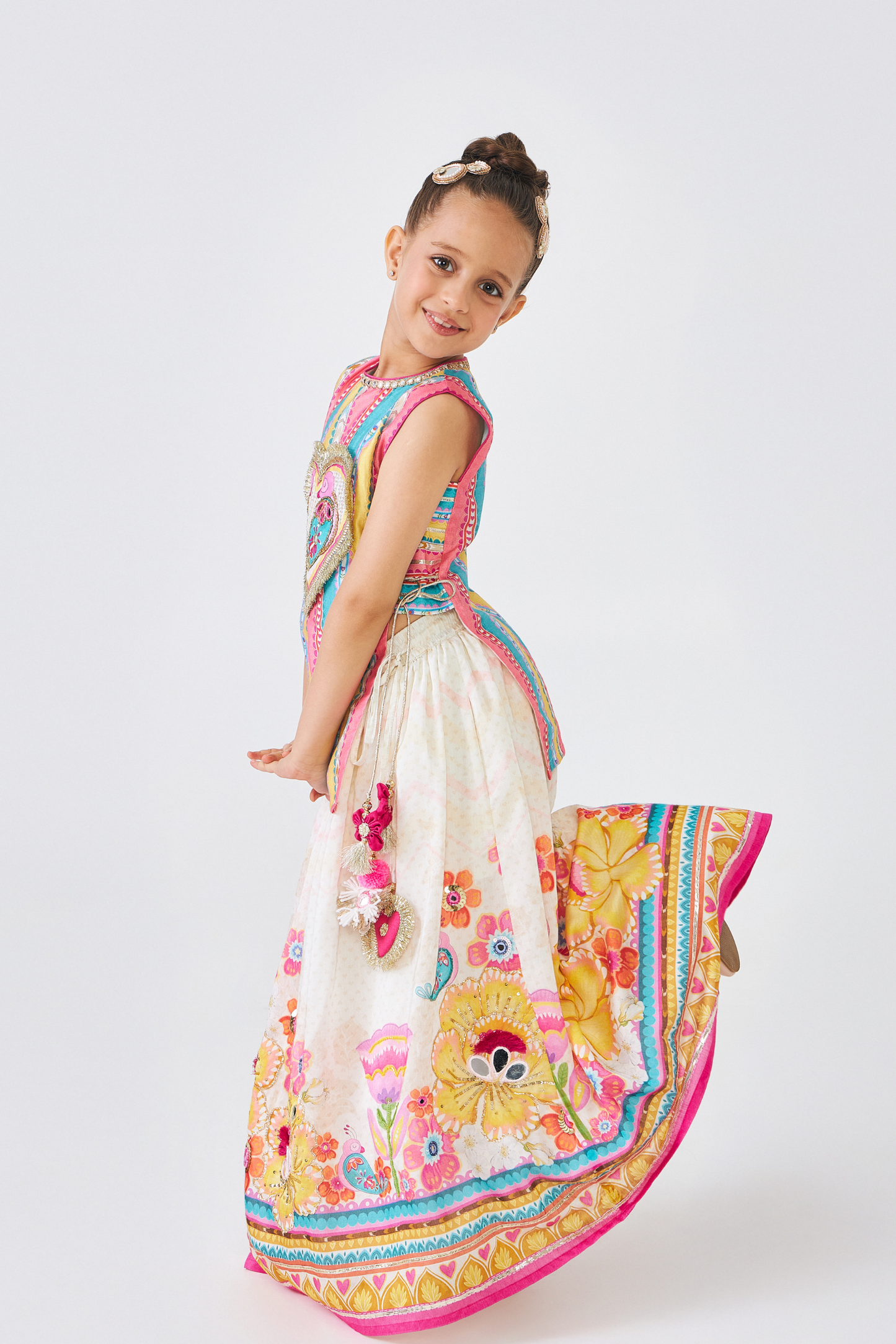 Freya Lovebirds Girls Embellished Top & Lehenga (Set of 2 Pcs)