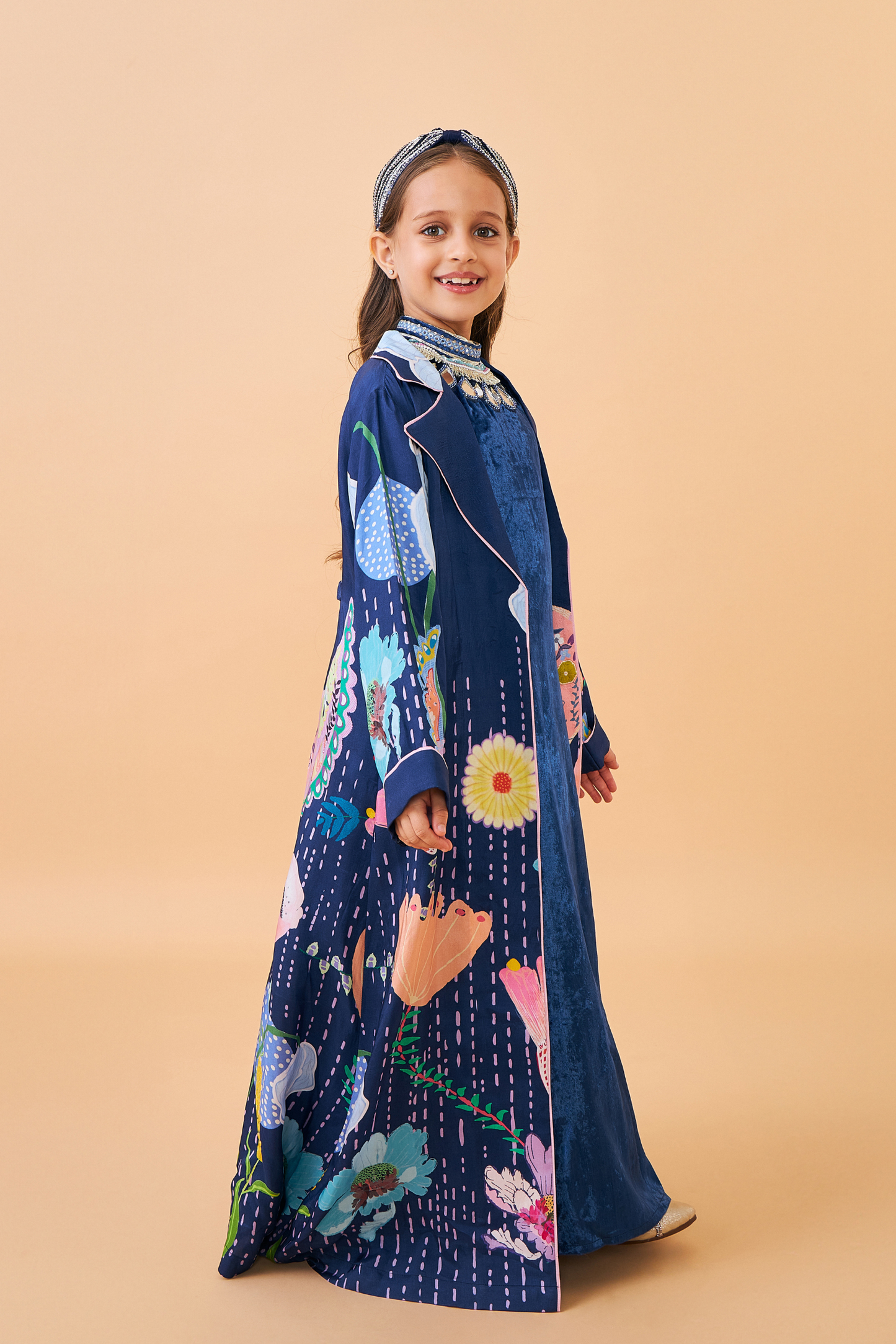 Sparrow Navy Coat with Velvet Long Dress - Mom & Me