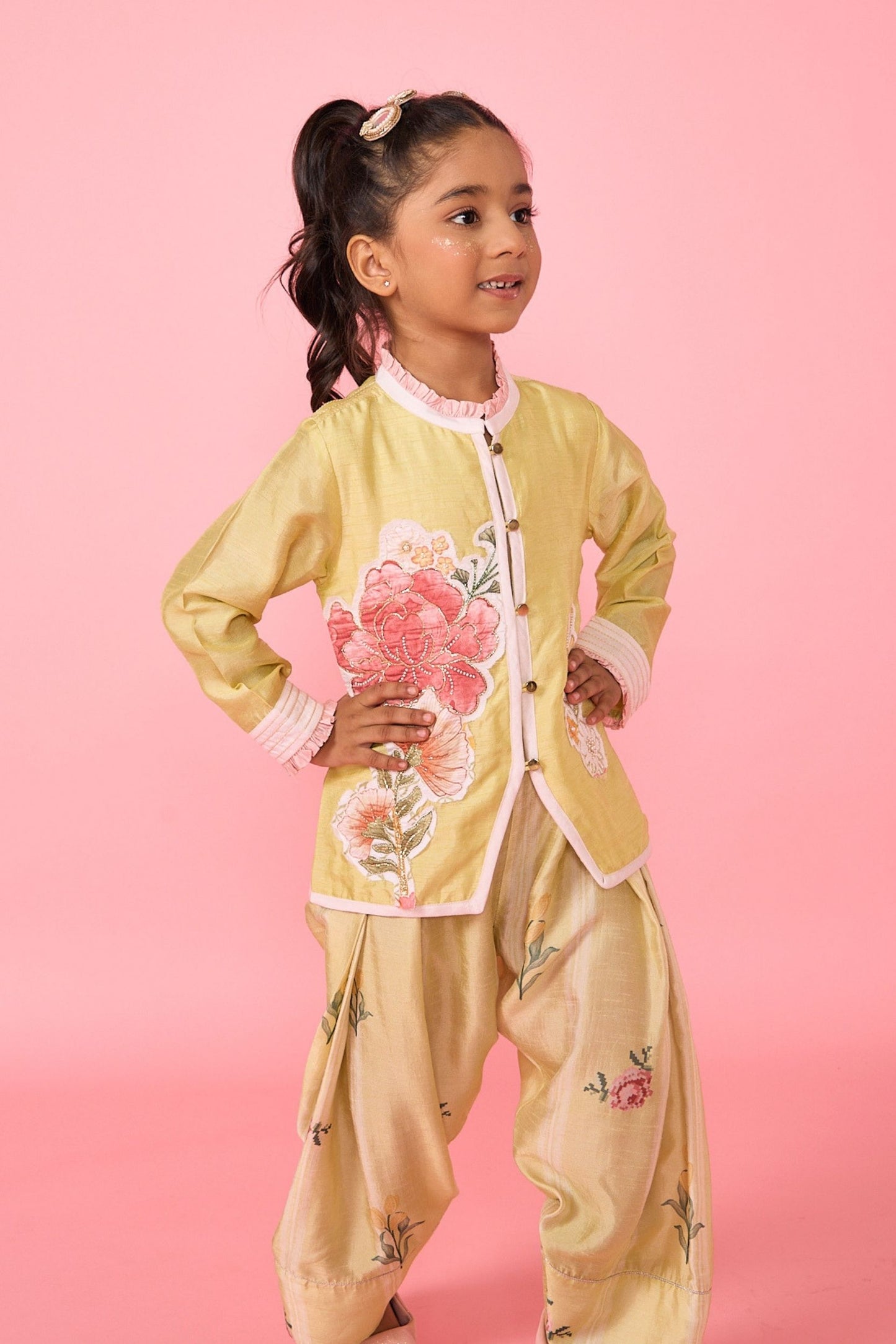 Yellow Slate Girls Embellished Jacket & Trouser Coord ( 2 Pc Set)