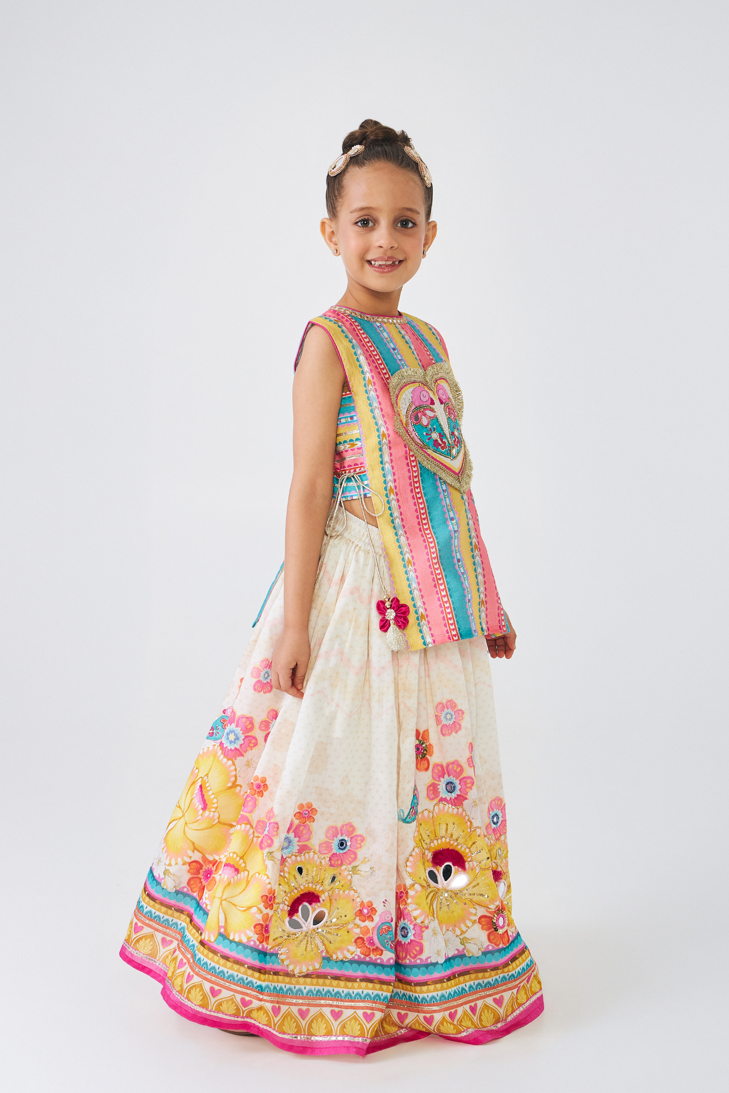 Freya Lovebirds Girls Embellished Top & Lehenga (Set of 2 Pcs)