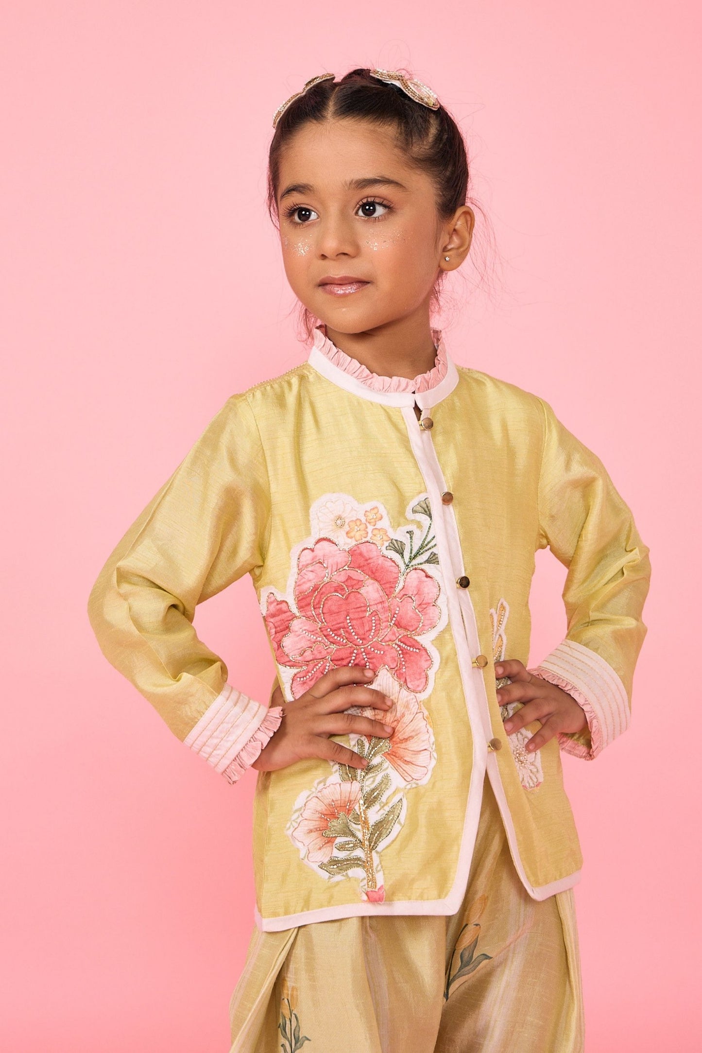 Yellow Slate Girls Embellished Jacket & Trouser Coord ( 2 Pc Set)