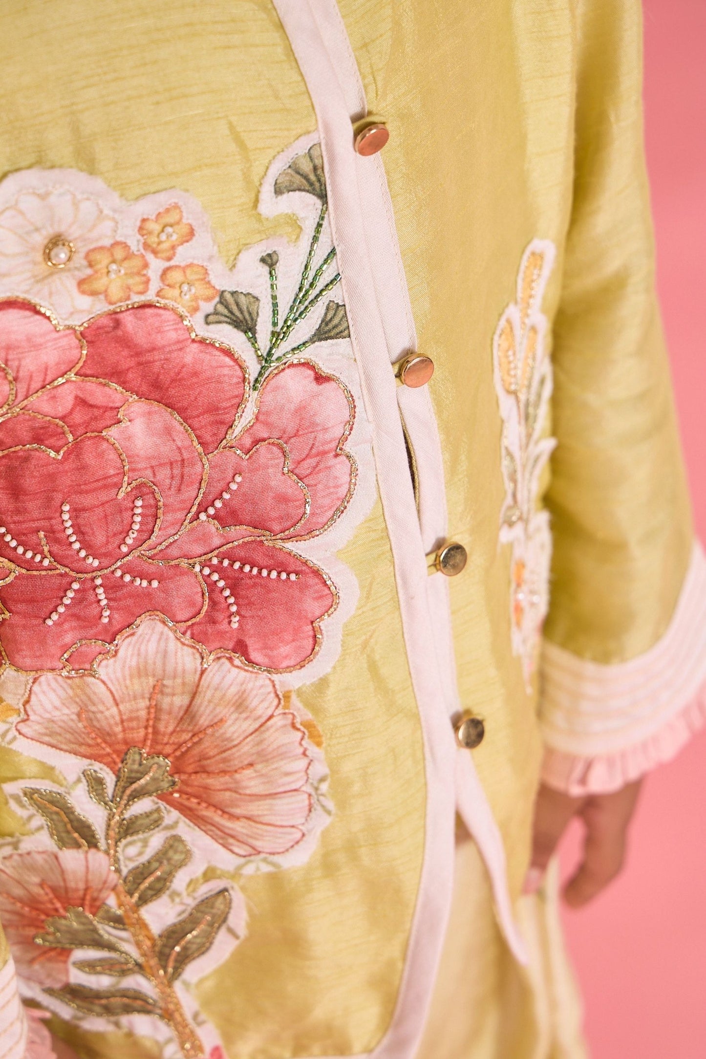 Yellow Slate Girls Embellished Jacket & Trouser Coord ( 2 Pc Set)