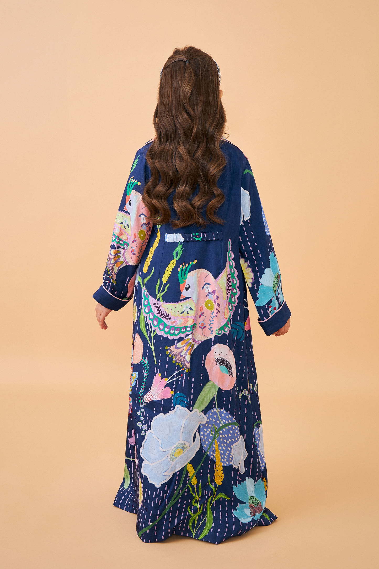 Sparrow Navy Girls Coat with Velvet Long Dress ( set of 2 pcs)