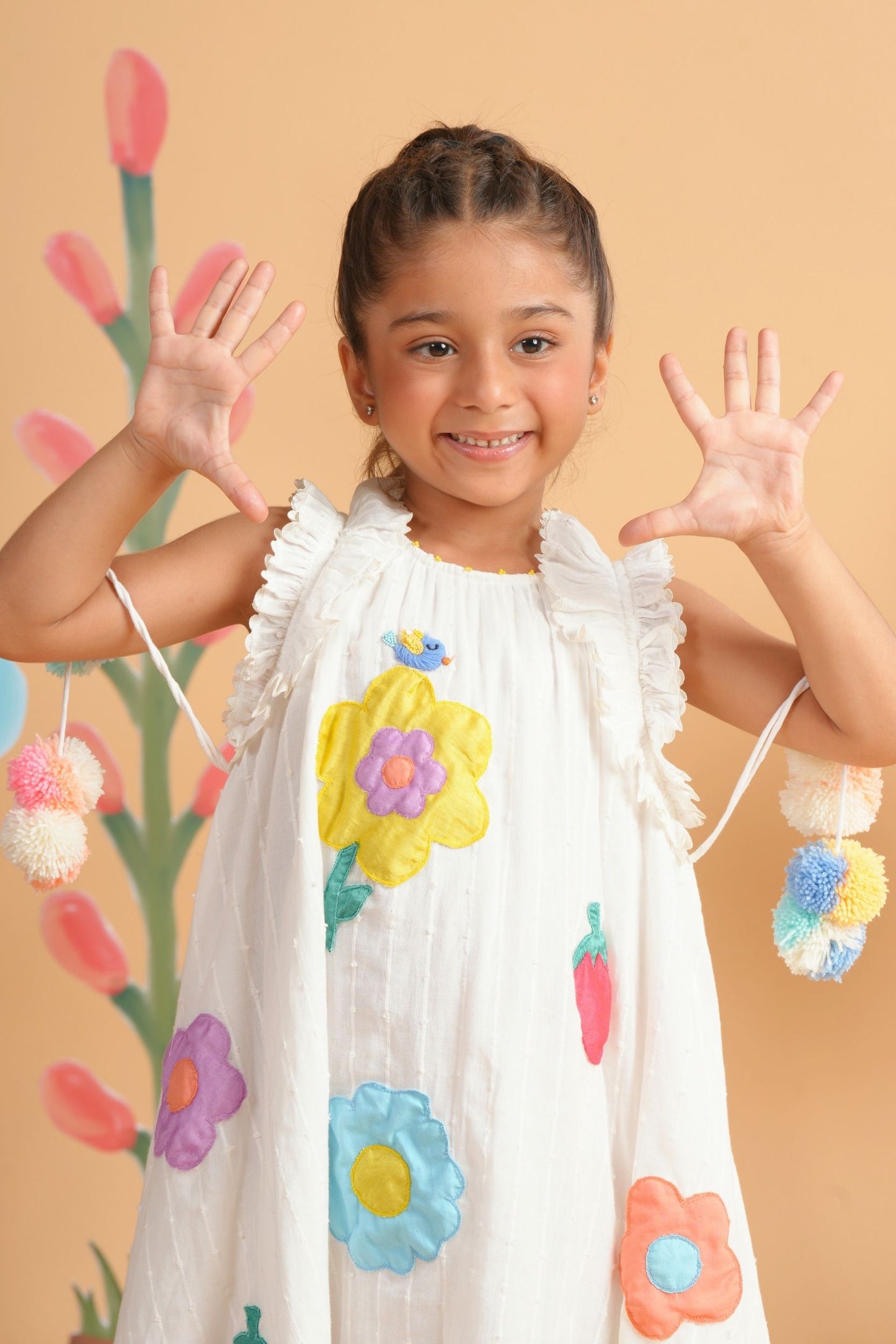 Kiki White Girls Embroidered Flared Dress