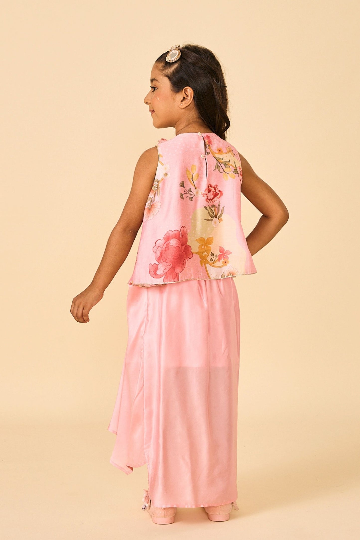 Rose Jaipur Girls Embellished Fringe Top & drape skirt Coord ( 2 Pc Set)