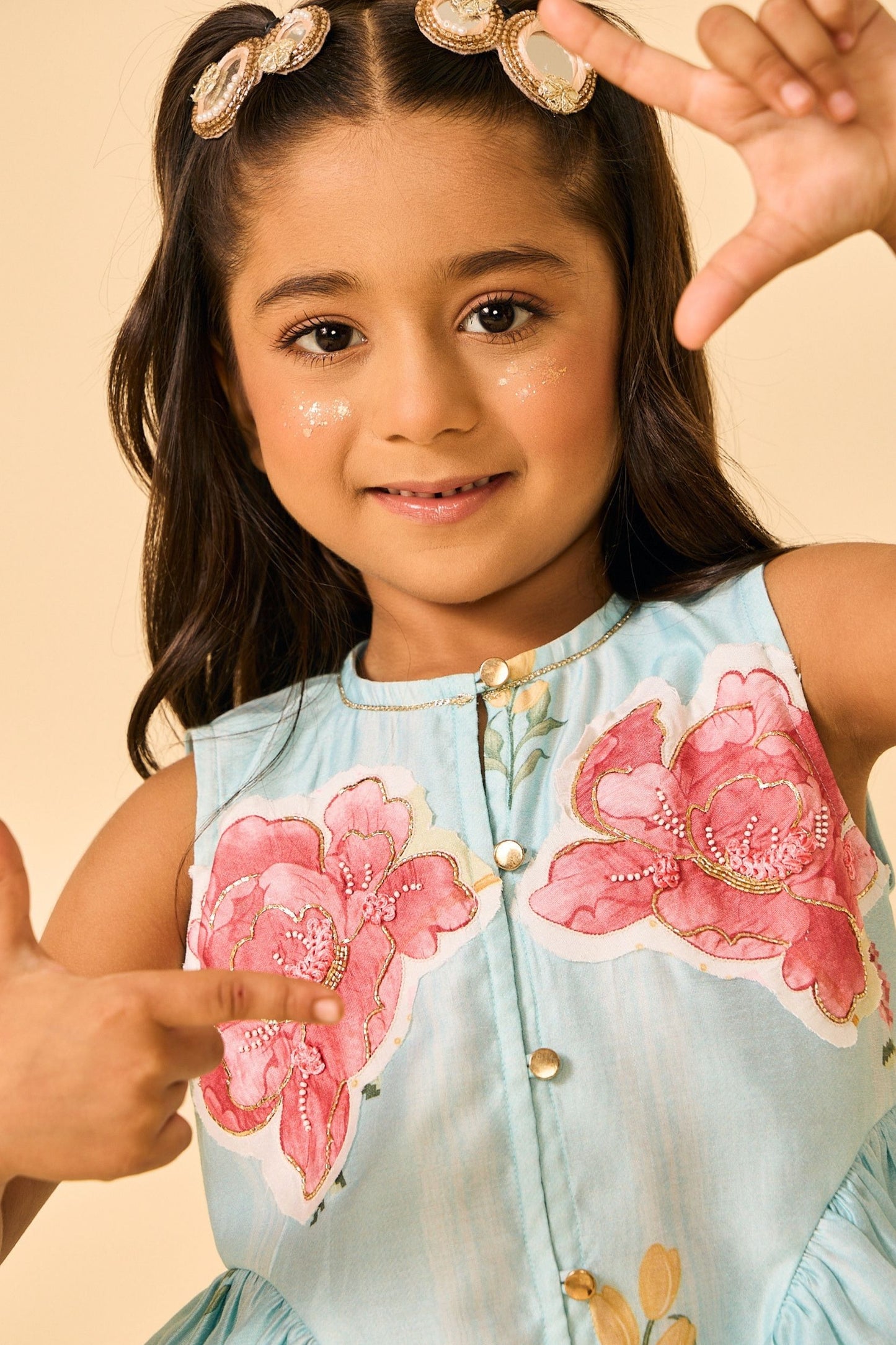 Blue Clay Embellished Girls Top & Trouser Coord ( 2 Pc Set)